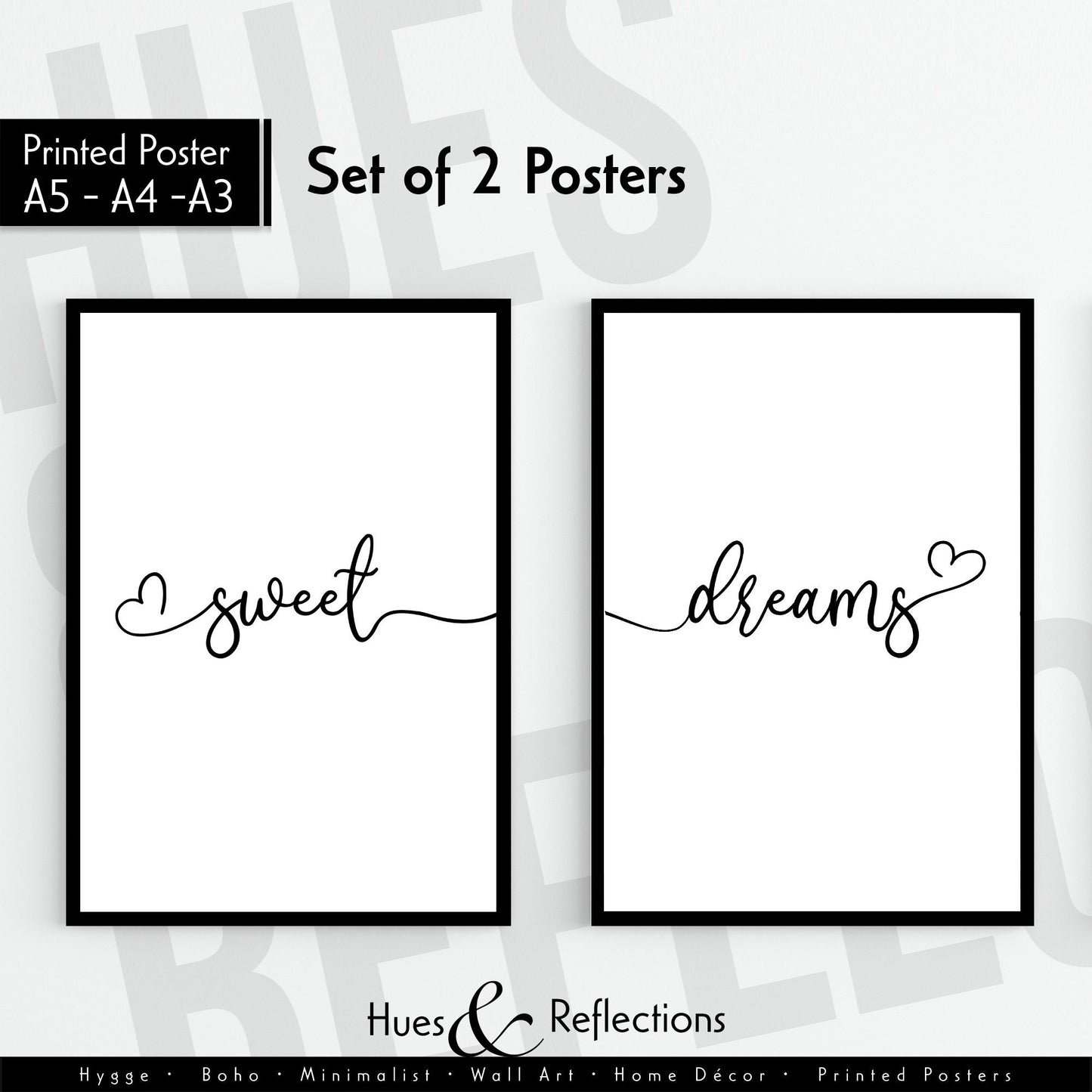 Sweet Dreams Set Of 2 Prints, Bedroom Print, Home Prints, Love Prints, Calligraphy Quote, Typography Goodnight Sleep, Home Wall Art