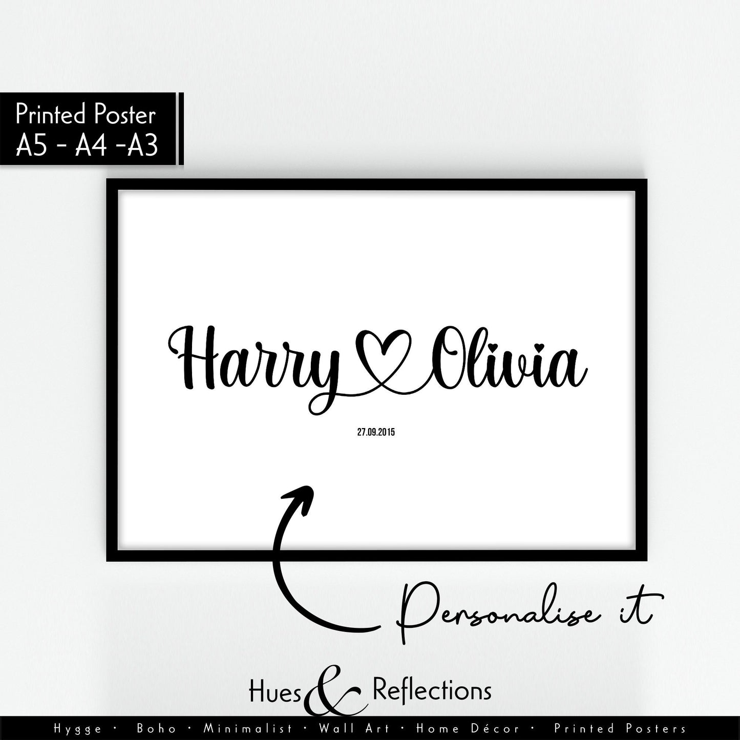 Personalised Couples Name Print - Love heart Name print for Valentines, Wedding or Anniversary Gifts ideal Gift for wife, Fiancée