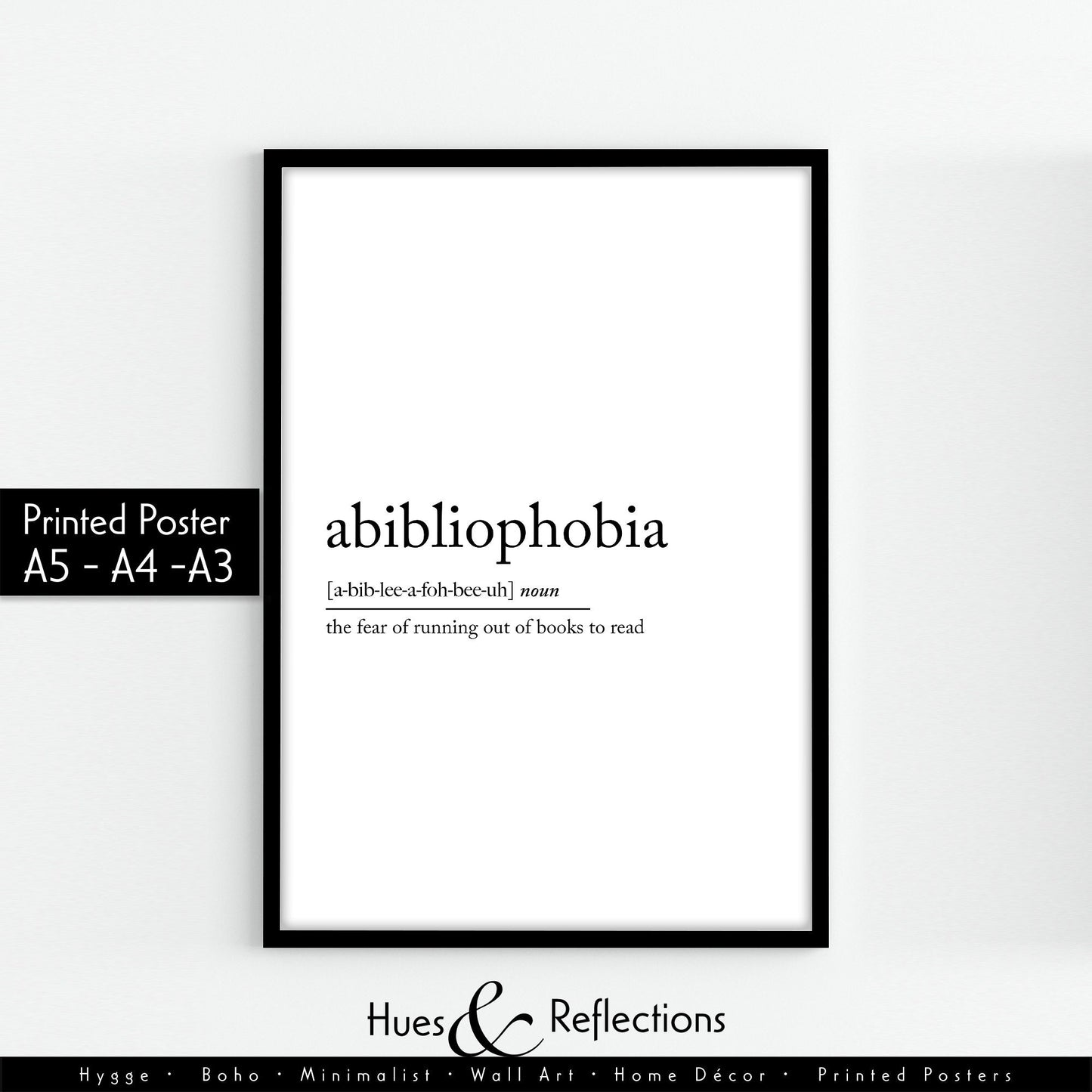 Abibliophobia Definition Poster ideal for Book Lovers, Gift for Librarian, Book Reader Gift, Home Decor Wall Art, Library Wall Decor