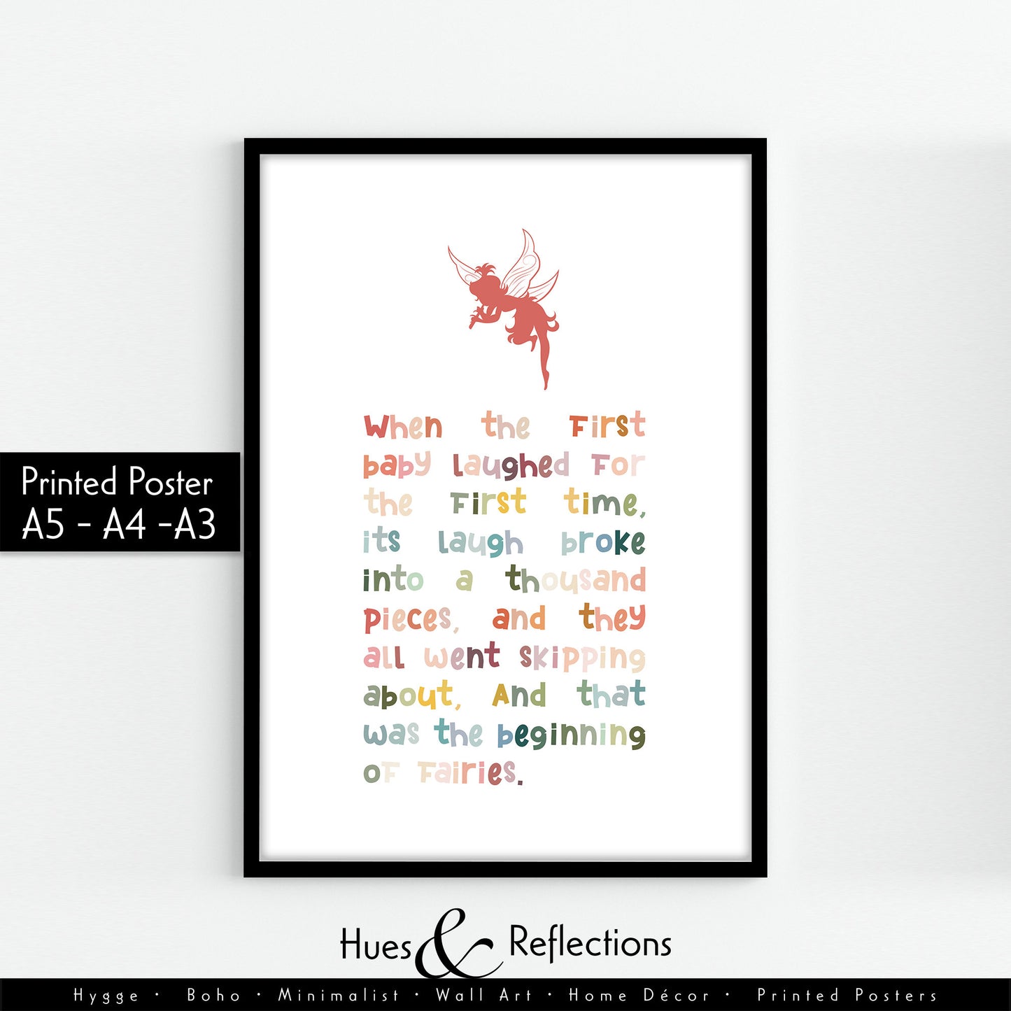When the first baby laughed for the first time, Peter Pan Quote, Beginning Of Fairies, Fairy Tale, Literary Quote Print, Colourful Gift