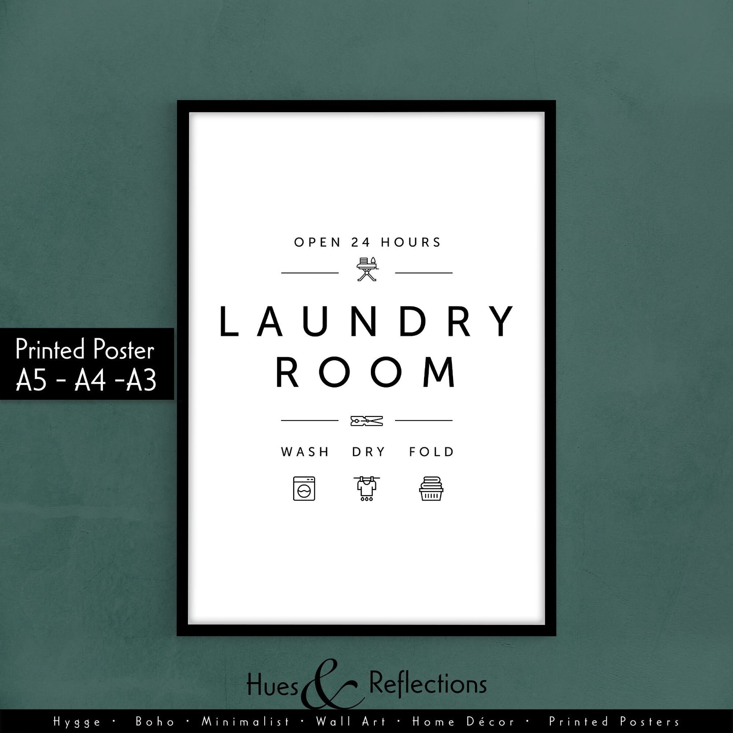 Set of 2 - Laundry Symbols Guide and Laundry Service Room Poster, Cheat Sheet Instructions for Laundry Care Symbol Guide Print, Laundry Room