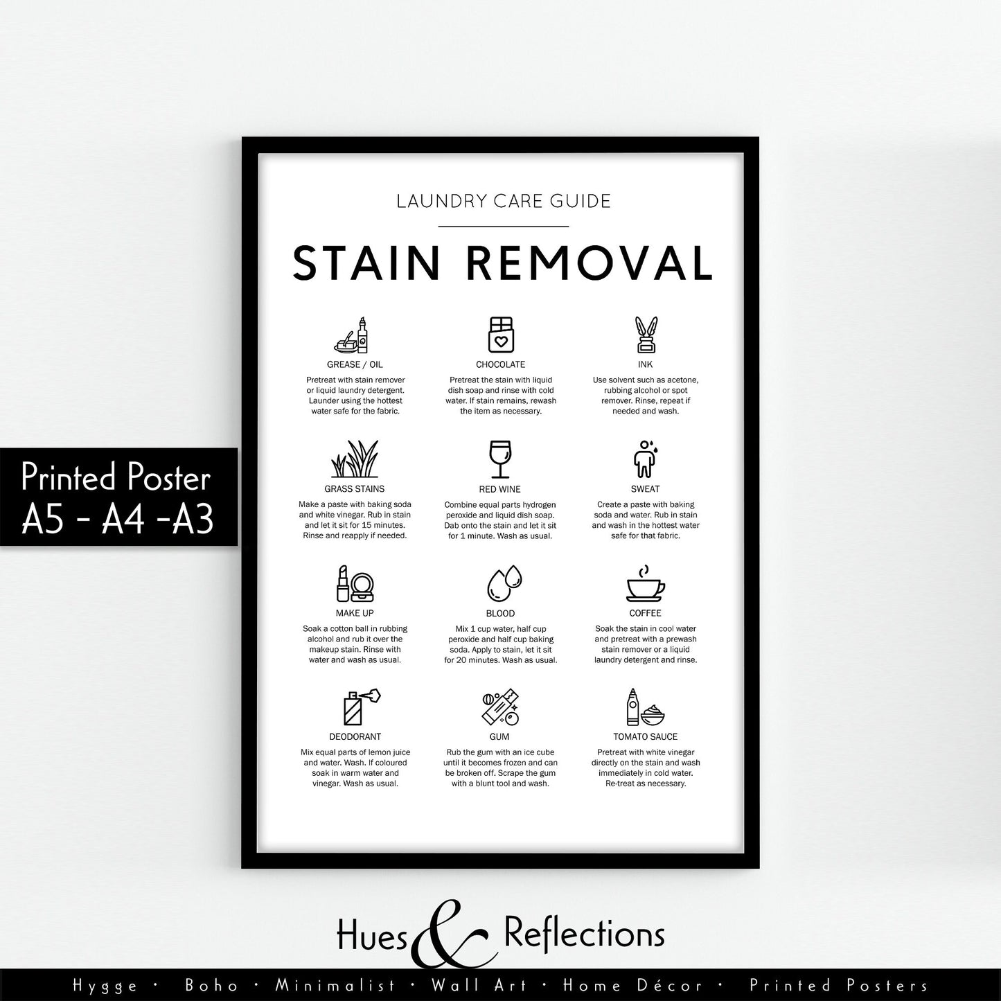 Set of 2 - Laundry Service Room and Stain Removal - Cheat Sheet Instructions for Laundry Stain Remover , Ideal Prints for Laundry Room Decor
