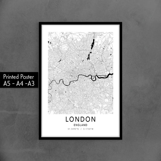 Custom Travel Map Poster, London City Map Print,  Minimalist Black and White Wall Art, England, United Kingdom, Home Map Poster, Map Poster, City map print	London City Map	Custom Map Print	Custom City Print	Old Style Map Poster	Simple Map of London