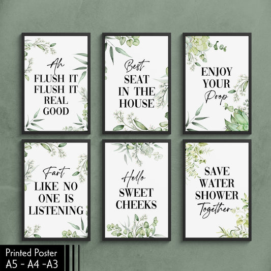 Bathroom and Toilet Prints - Minimalist Watercolour Leaf Wall Art, Ideal Prints to Complement Your Home, Funny Home Gift, Typography Prints