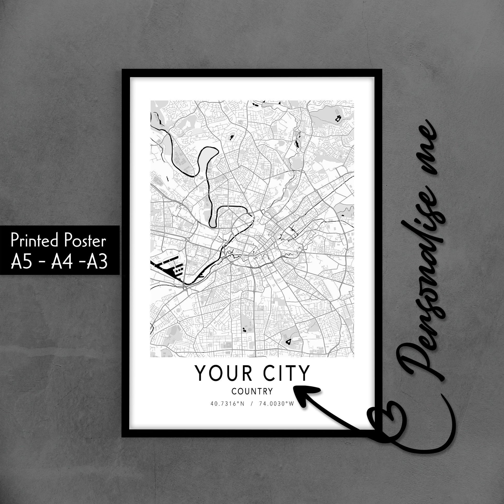 Custom City Map Poster, Personalised Gift Home Decor, Any Town, Village, Any Location Minimalist Map Wall Art, Custom Town Map Print Poster