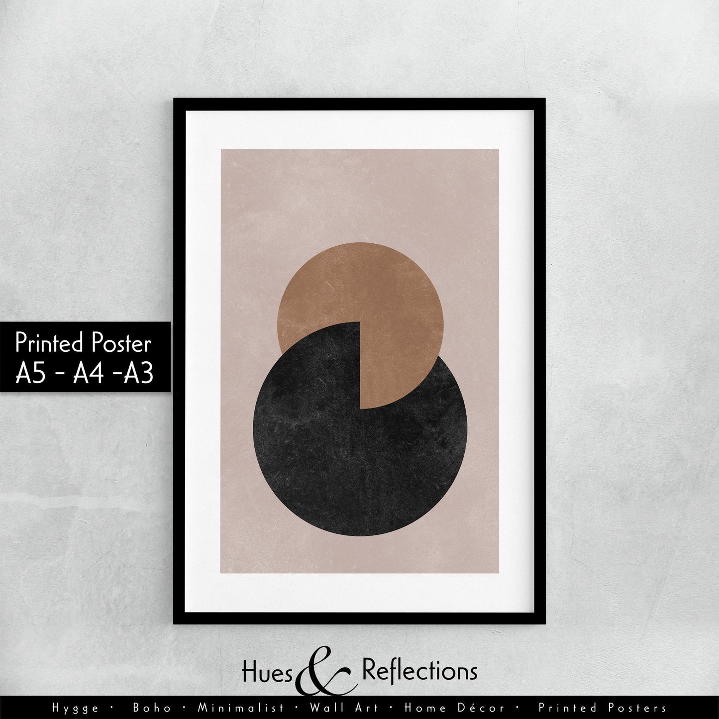 Boho Abstract Wall Art Prints Representing Earth and Moon, Scandi Art, Mid Century, Black and Natural Tone, Terracotta, Wall Decor, Wall Art