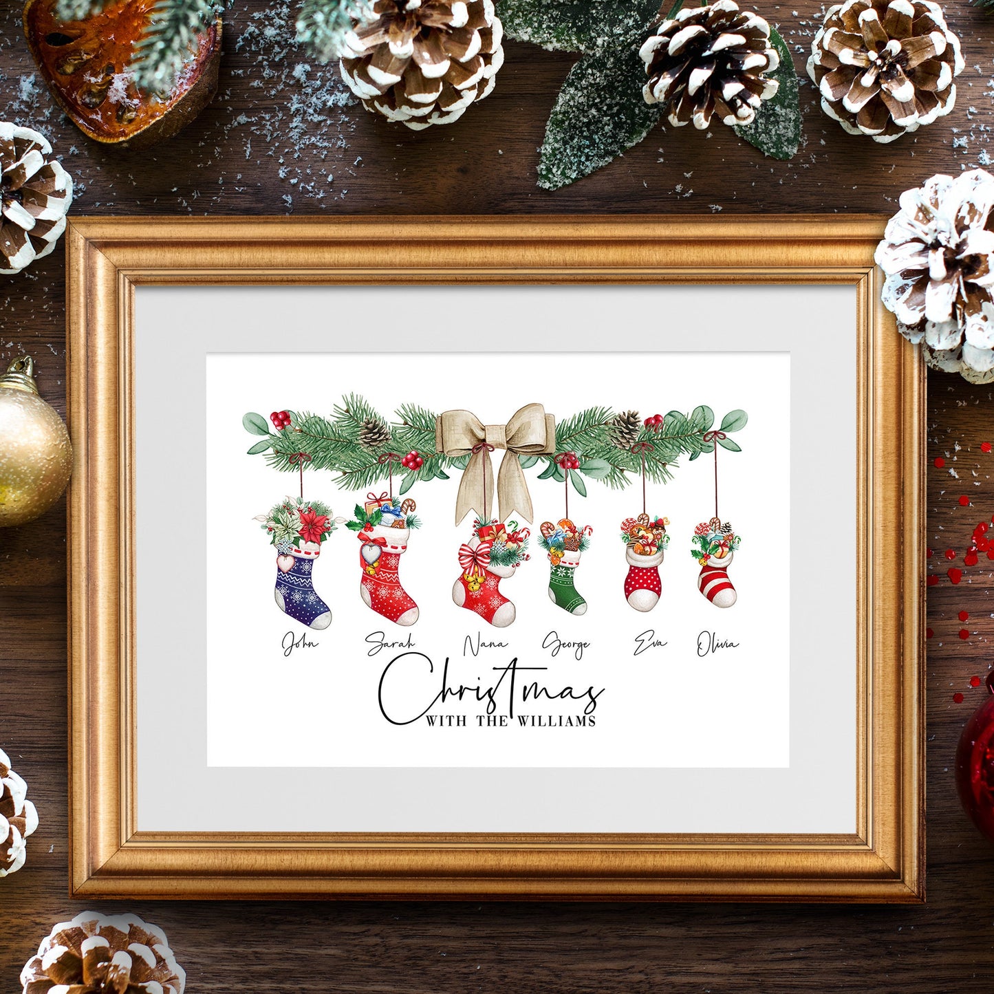 Personalised Christmas stocking print, Custom family gift for Christmas, Christmas wall decor print, Christmas stocking names, Family prints