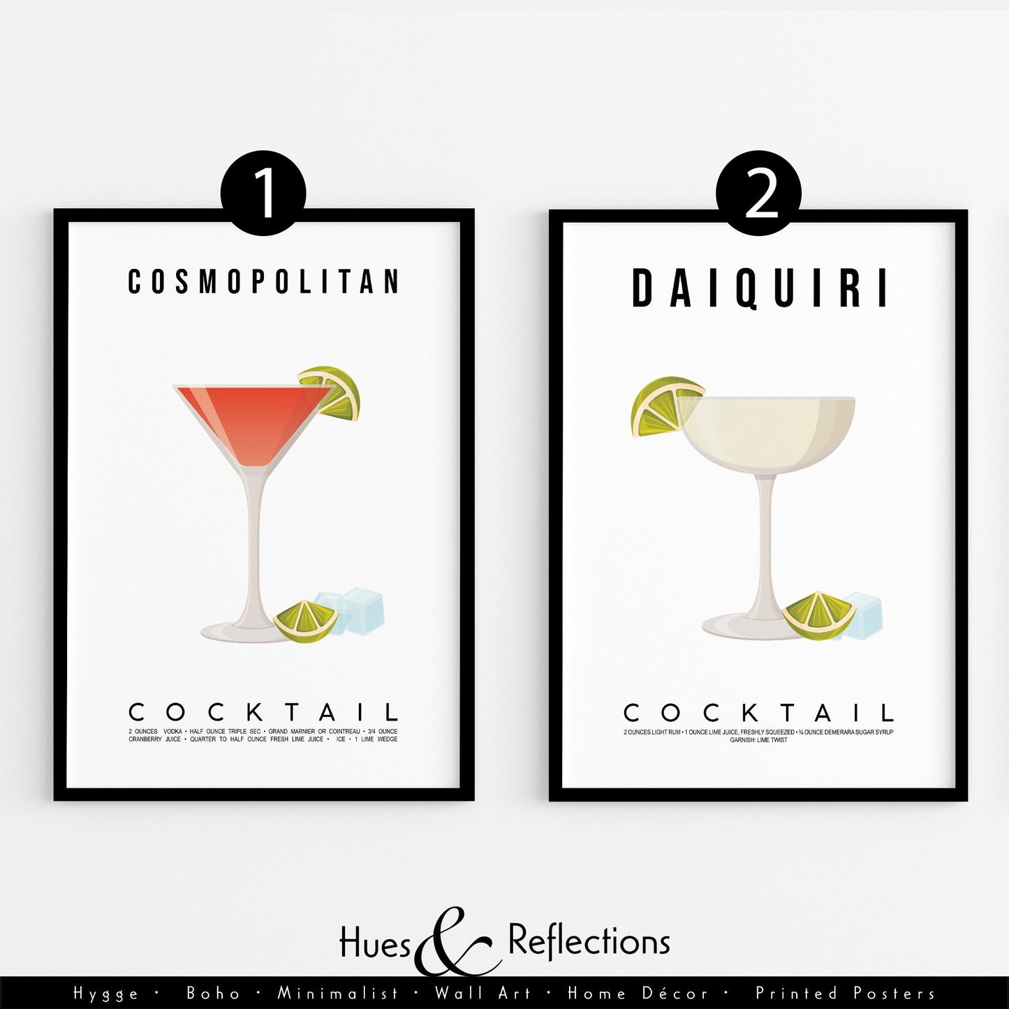 Classic Cocktail Print, Margarita Print, Mojito Recipe, Gin and Tonic Drink Poster, Kitchen Prints, Bar Decor, Colourful Print, Gallery Wall, cocktail print, cocktail poster, cocktail glasses, cocktail sign, cocktail kit, cocktail recipe
