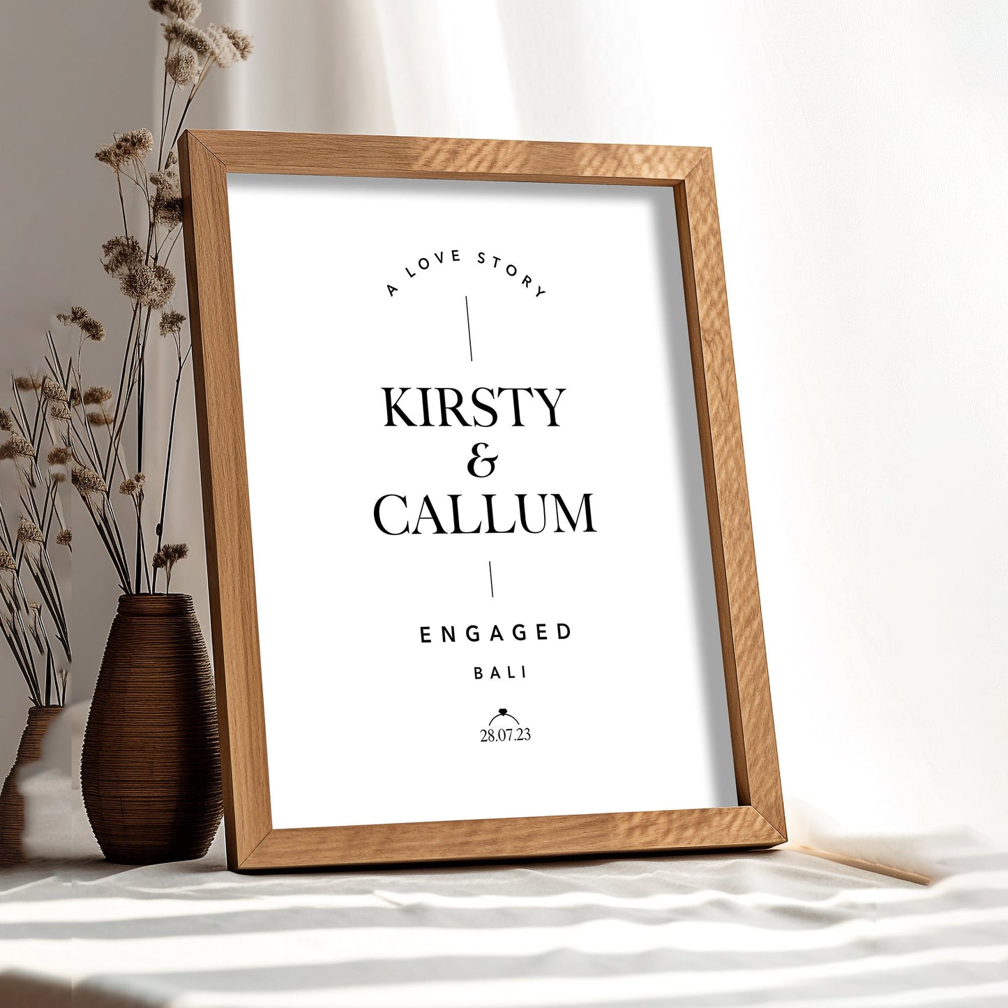 Personalised engagement date and location print, ideal for couples who just got engaged, engagement gift, couple gift, gift for fiancé