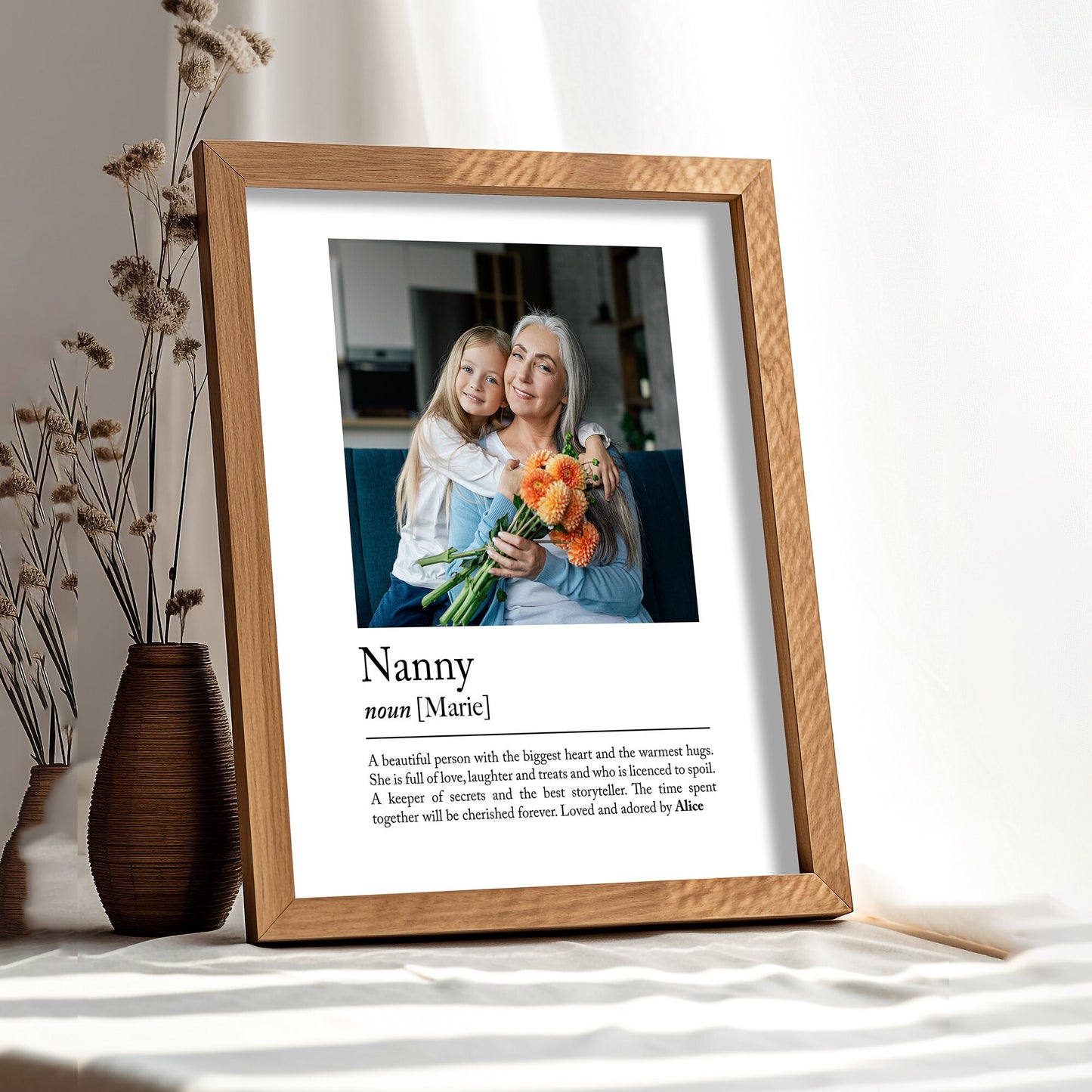 Personalised Grandmother, Nan, Nana, Nanny, Granny, Grandma definition print - Custom gift with photo for Grandmother birthday gift, Nans Christmas present, Photo Gift, Mothers day gift Quote, grand kids, grand children, Thoughtful grand mother gift