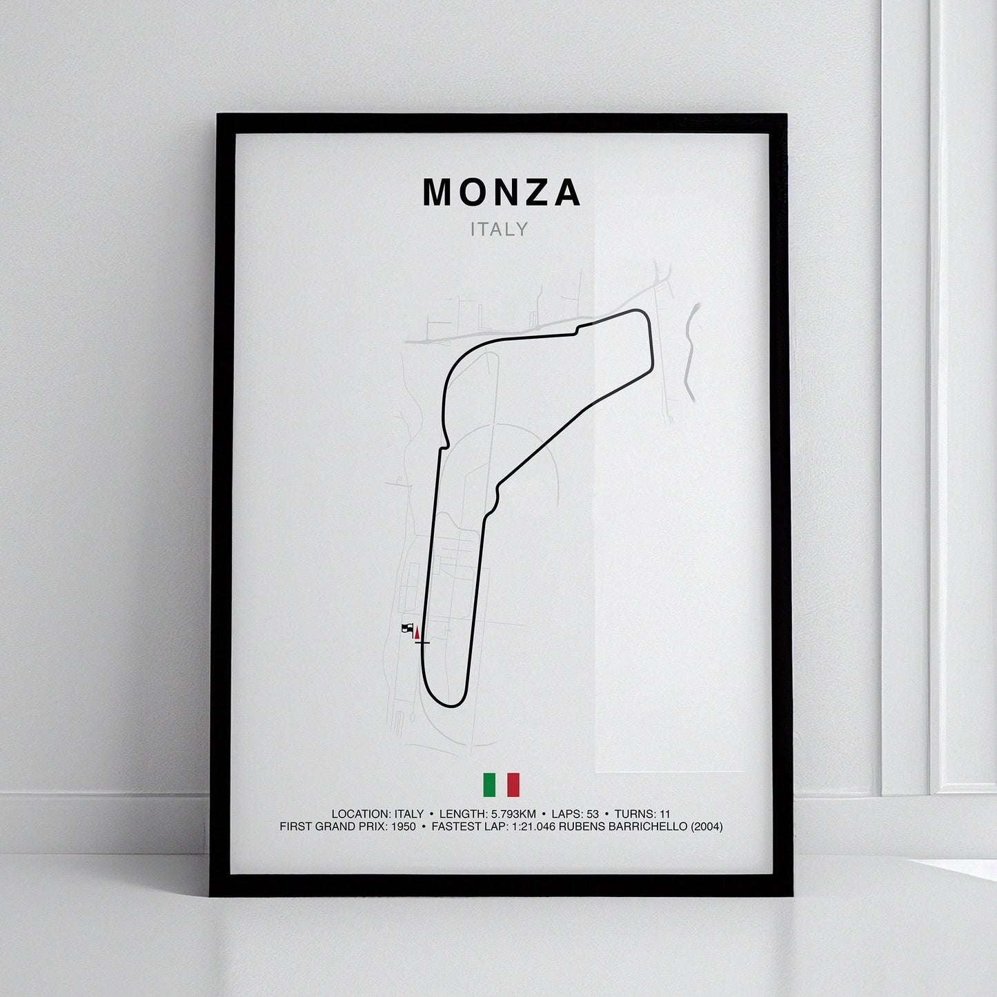 Monza Grand Prix Circuit Print, Formula 1 Track Poster, Office wall art, Gifts for him, F1 race map frame, F1 Poster, Car race fan art, Italian Grand Prix, Autodromo Nazionale Monza, Lewis Hamilton, Rubens Barrichello, GRAN PREMIO DāITALIA