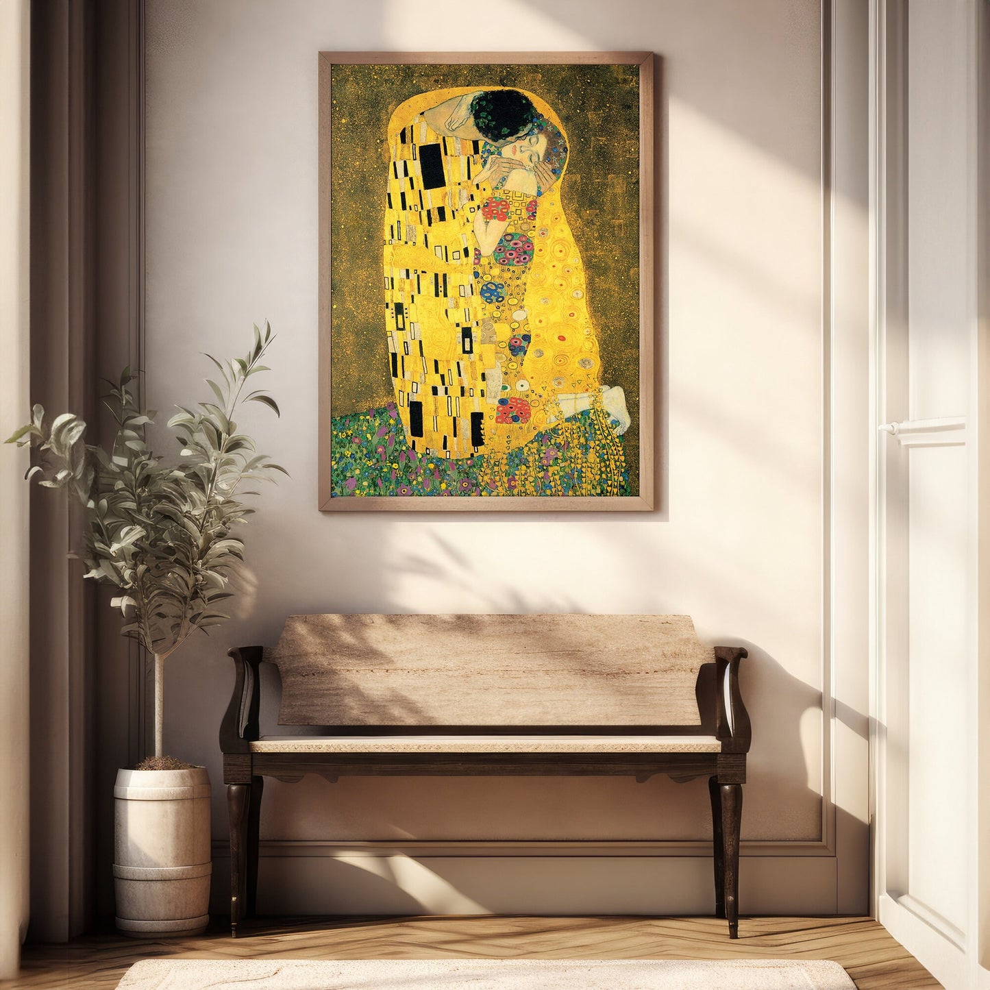 The kiss with fan by Klimt Poster Print โ Classic and famous vintage wall art, famous painting, Post-Impressionist, Home Decor Fine Arts