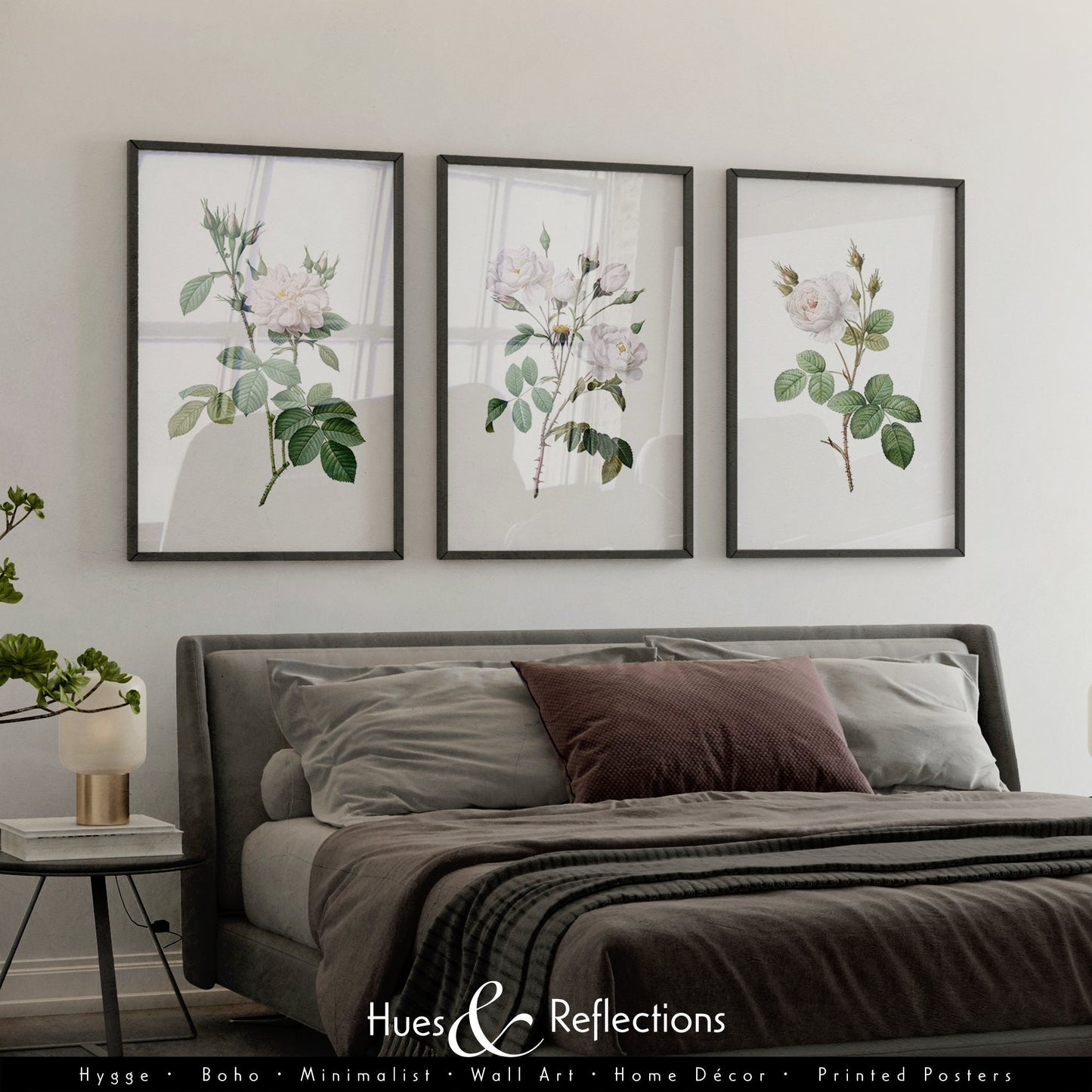 Set of 3 Flowers Prints โ Roses wall art, Damask roses, Neutral prints for wall, Bedroom wall prints, Gift for mum, Housewarming gift idea