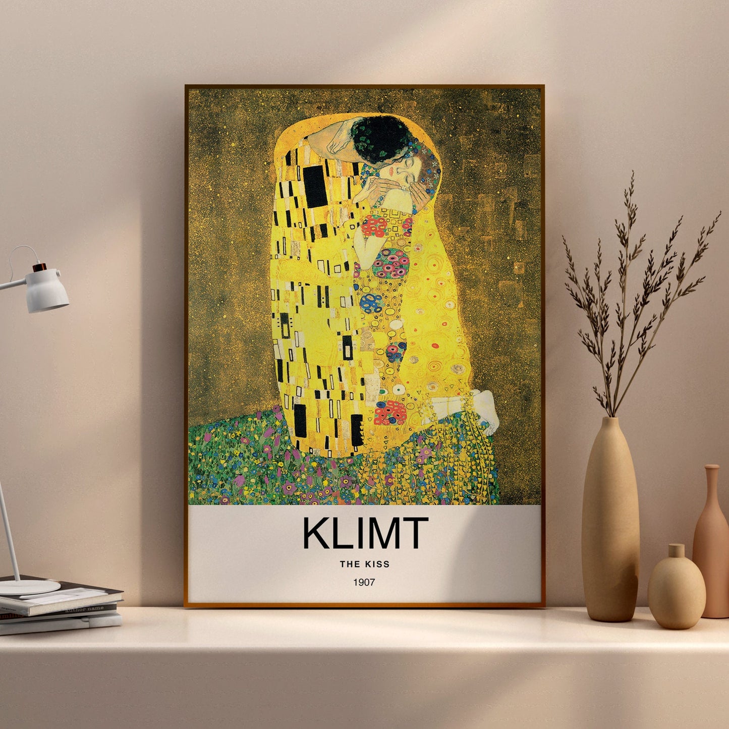 The kiss with fan by Klimt Poster Print โ Classic and famous vintage wall art, famous painting, Post-Impressionist, Home Decor Fine Arts
