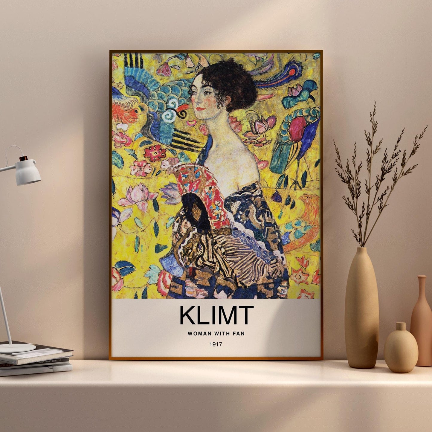 Woman with fan by Klimt Poster Print โ Classic and famous vintage wall art, famous painting, Post-Impressionist, Home Decor Fine Arts