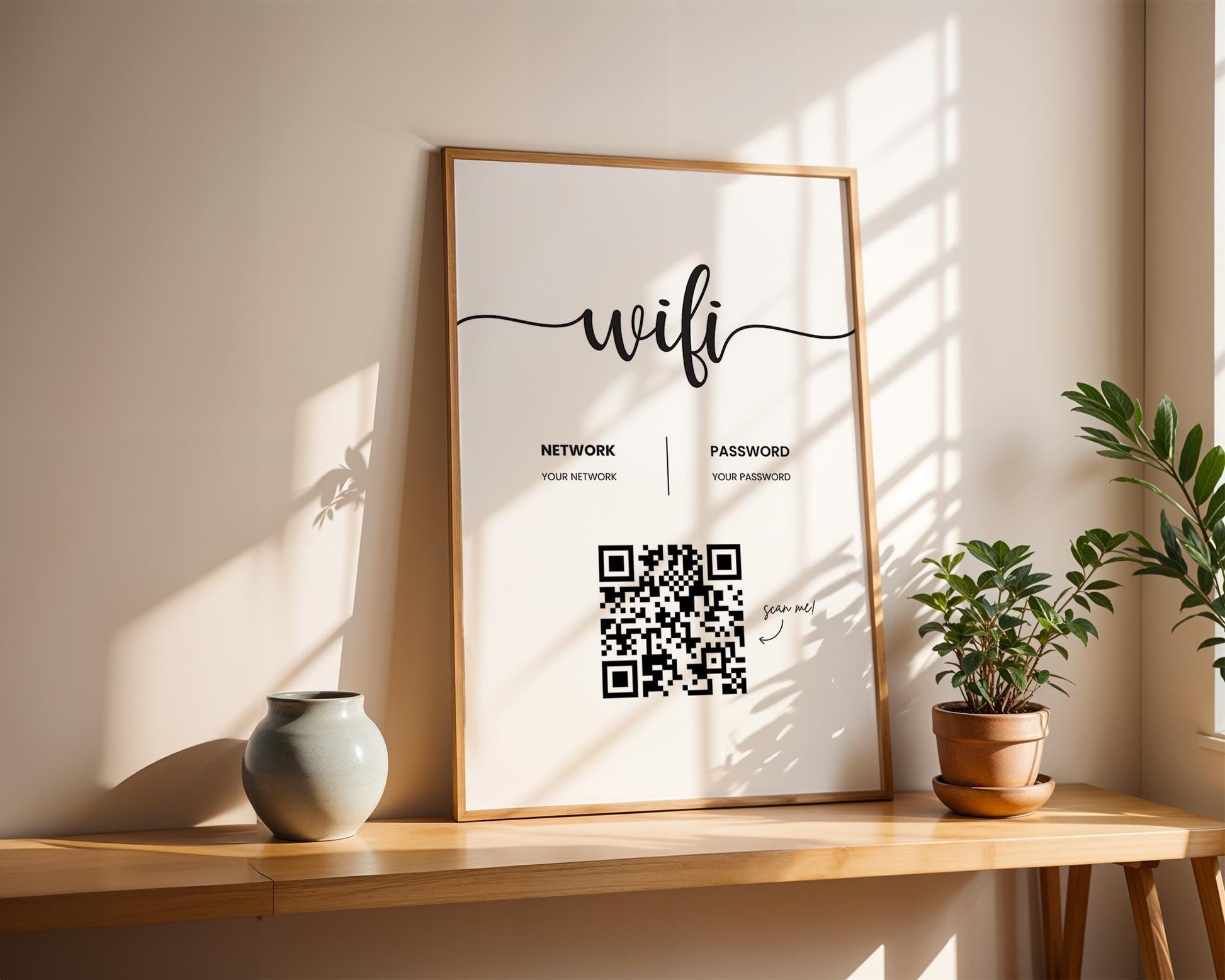 Personalised WiFi print with scan QR code to connect, internet sharing, WiFi password, QR code scanner ideal for AirBnB, Hotel, home, wifi print, wifi qr code, wifi qr scanner, wifi password, business print, nail salon, hair salon, restaurant, bar