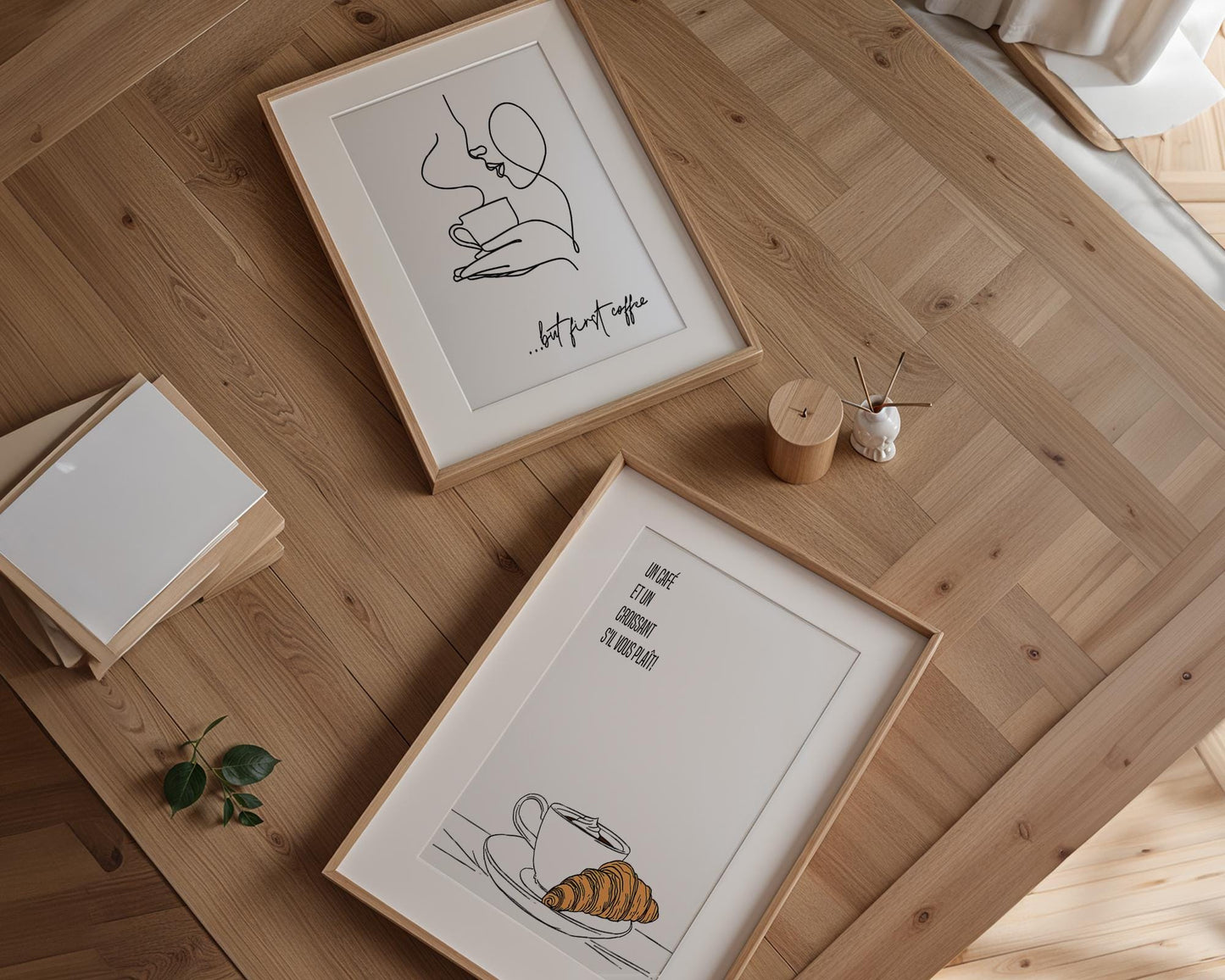 But first coffee, Kitchen wall decor, Coffee print, Prints for Kitchen, Minimalist line art, Gift for coffee lovers, Dinning room wall frame, un café s'il vous plait, french wall art for kitchen, français, croissant et café, housewarming gift idea