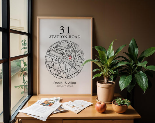 Personalised New Home Map Print With Heart and Address, Ideal Customised Moving In Present, Unique Location Housewarming Gift, Gift for wife