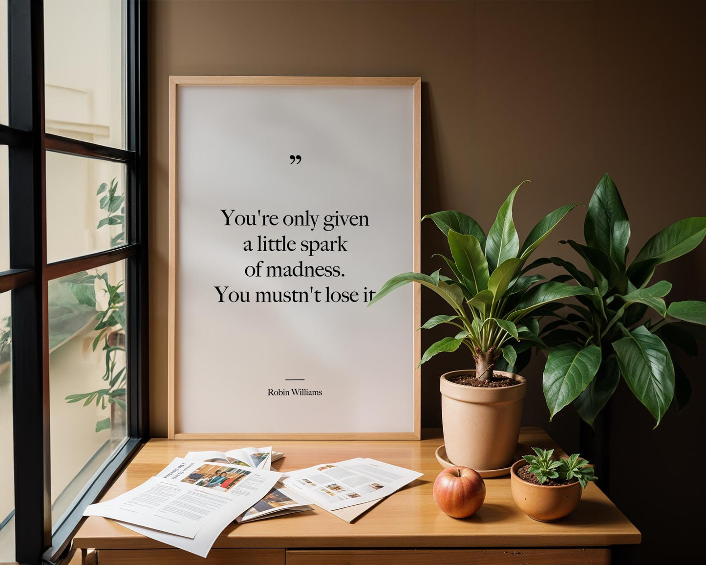 Typography Quote Wall Art - Robin Williams One Spark Of Madness Quote - You're only given a little spark of madness. You mustn't lose it, Robin Williams Quote, Robin Williams Poster, Robin Williams Movie quotes, Best quotes, Famous Quotes