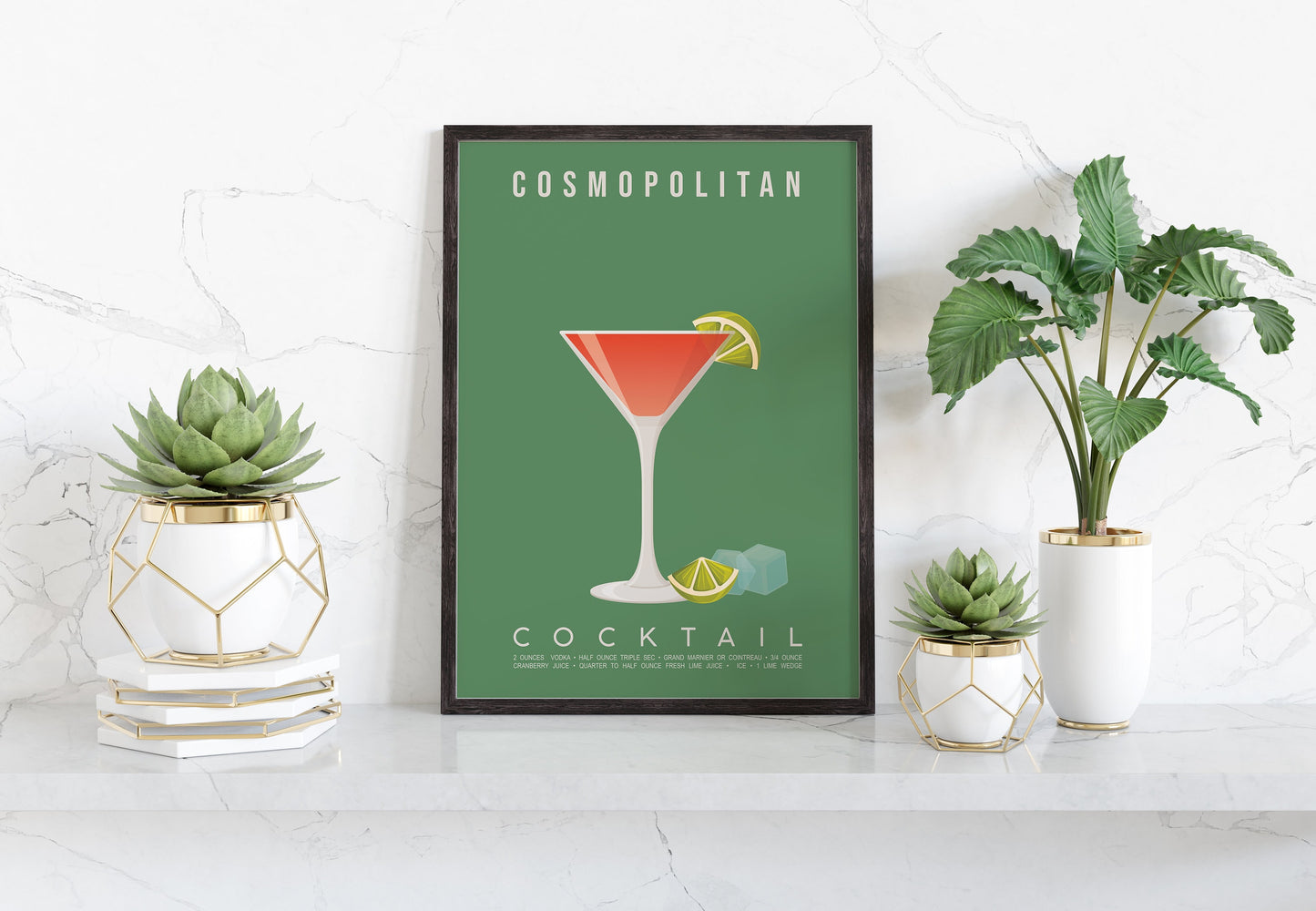 Cosmopolitan cocktail recipe print, glamorous printable wall art featuring the iconic pink cocktail ingredients of vodka triple sec cranberry juice and fresh lime with a martini glass illustration, modern cocktail poster for kitchens home bars bar carts and girls night spaces, instant digital download in multiple print ratios including A5 A4 A3 A2 and US sizes, perfect bachelorette and Sex and the City fan gift for cocktail lovers and pink aesthetic devotees