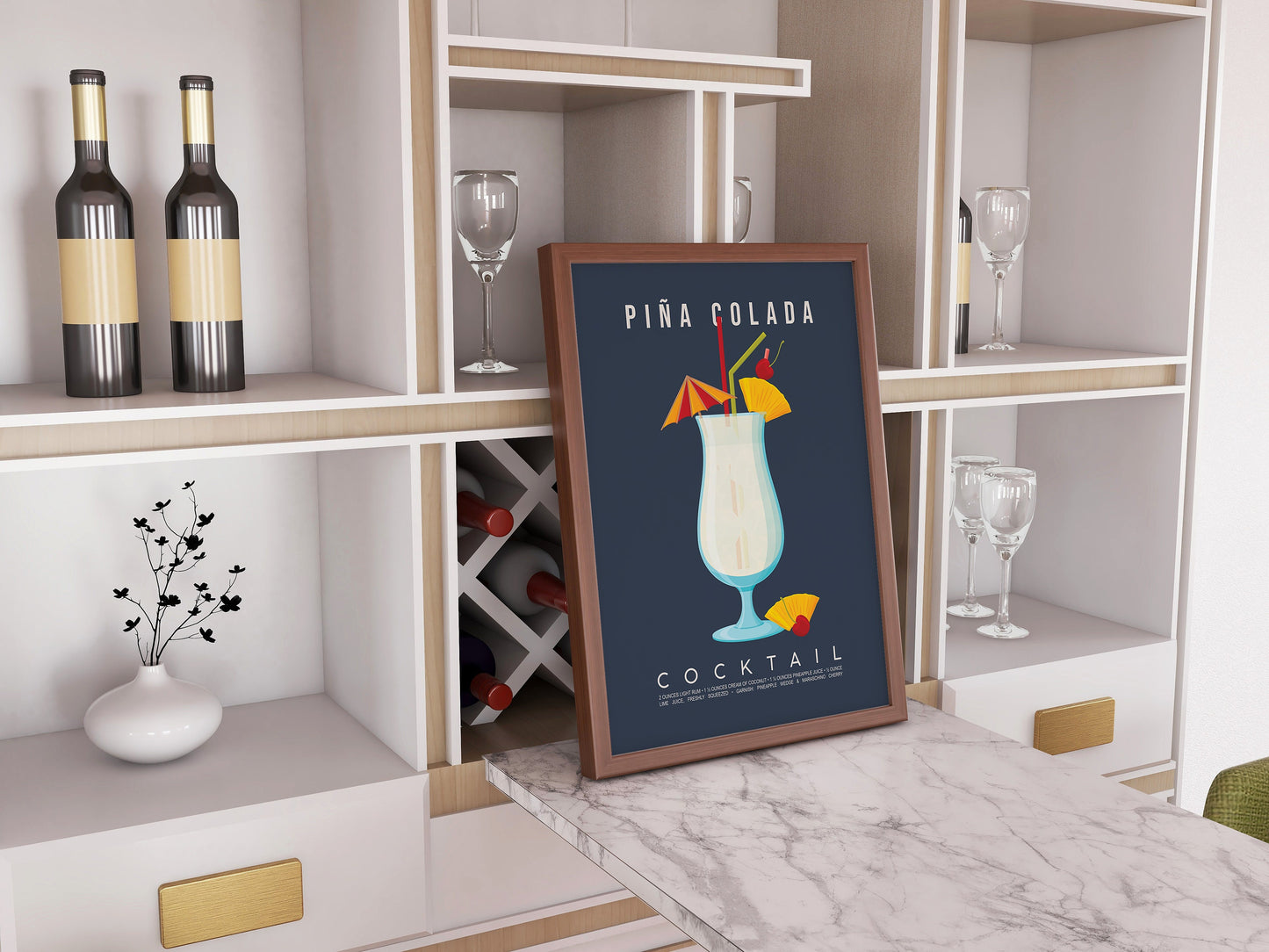 Pina Colada Recipe Print, Caribbean Cocktail Art, Printable Bar Cart Decor, Beach Cocktail Poster, Pineapple Coconut Gift (Digital Download)