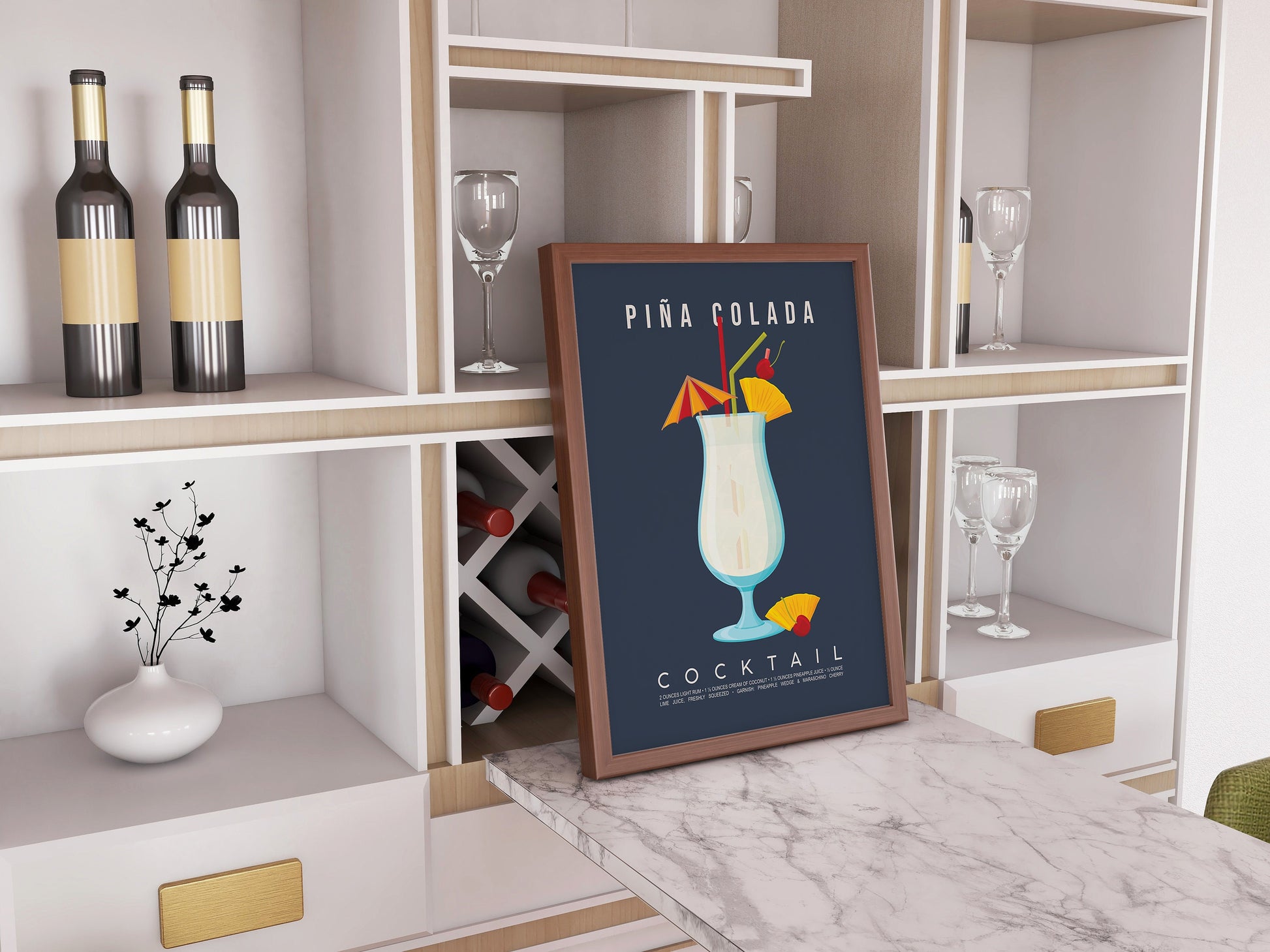 Pina Colada Recipe Print, Caribbean Cocktail Art, Printable Bar Cart Decor, Beach Cocktail Poster, Pineapple Coconut Gift (Digital Download)