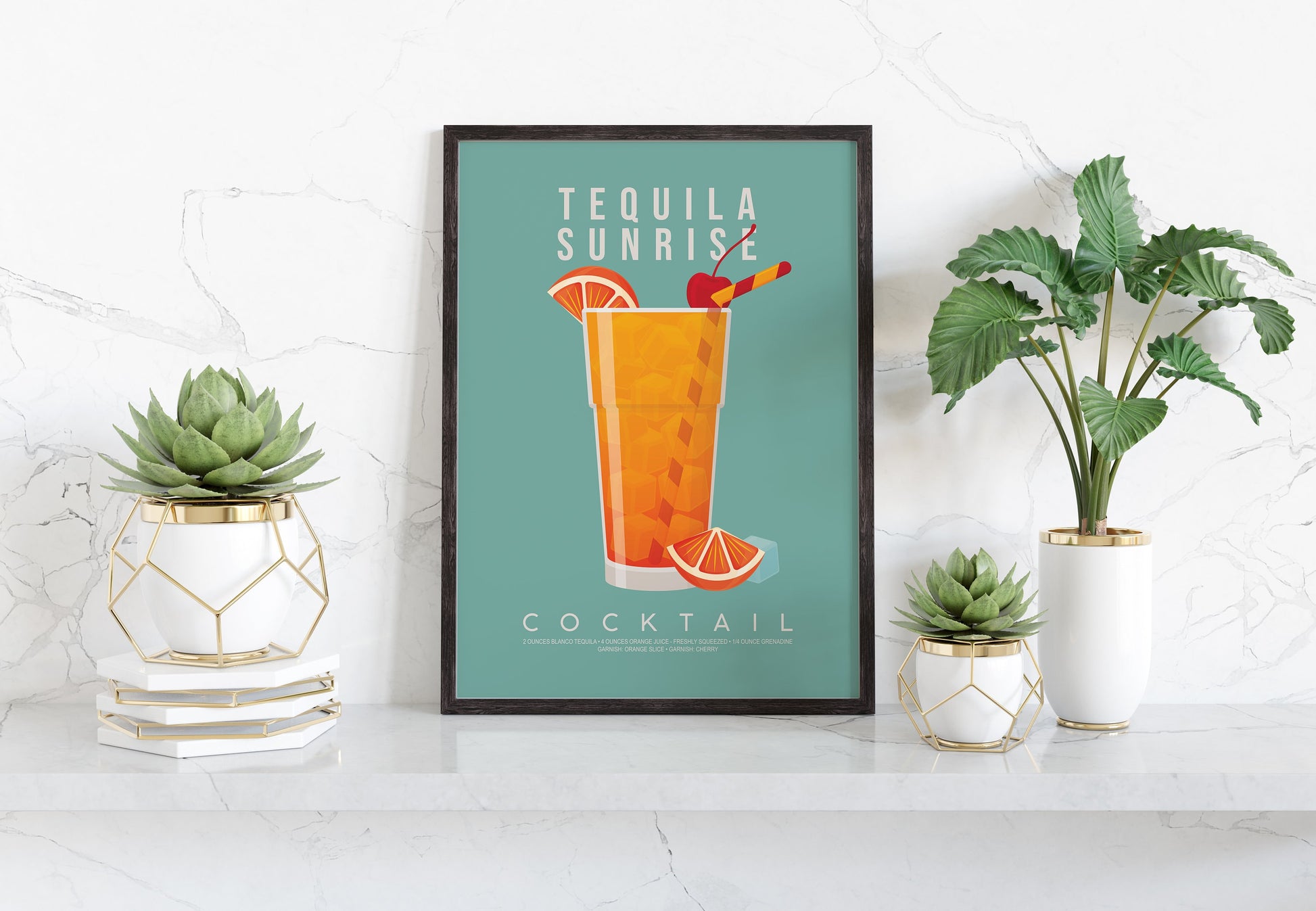 Margarita cocktail recipe print, minimalist printable wall art featuring the margarita ingredients of white tequila triple sec and lime wedge with a salted rim glass illustration, modern cocktail poster for kitchens home bars bar carts and dining rooms, instant digital download in multiple print ratios including A5 A4 A3 A2 and US sizes, perfect housewarming gift for cocktail lovers bartenders and tequila fans, designed in the UK by Hues and Reflections small business
