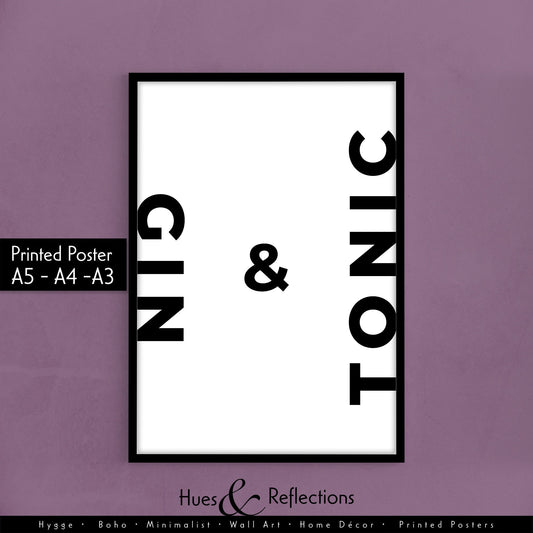 Gin and Tonic Print - Gin Poster, Kitchen Decor, Bar Art, Cocktail Poster, Minimalist, Typography, Birthday, Housewarming