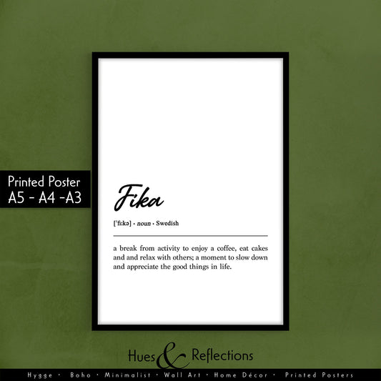 Fika Print - Fika Definition Poster, Swedish Nordic Print, Wall Art Minimalist, Swedish Word, Home Decor