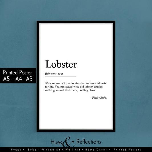 Lobster Definition Print, Friends TV Show Quote, Phoebe Buffay, Wall Art, Home Decor, Dictionary Style Prints, Printed Poster