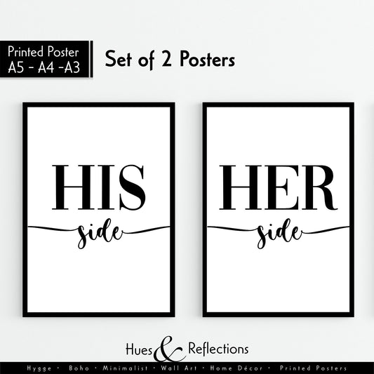 His Side - Her Side Set of 2: Matching Prints, Gift For Couples, Bedroom Couples Print, New Home Gift, Bedside Wall Print