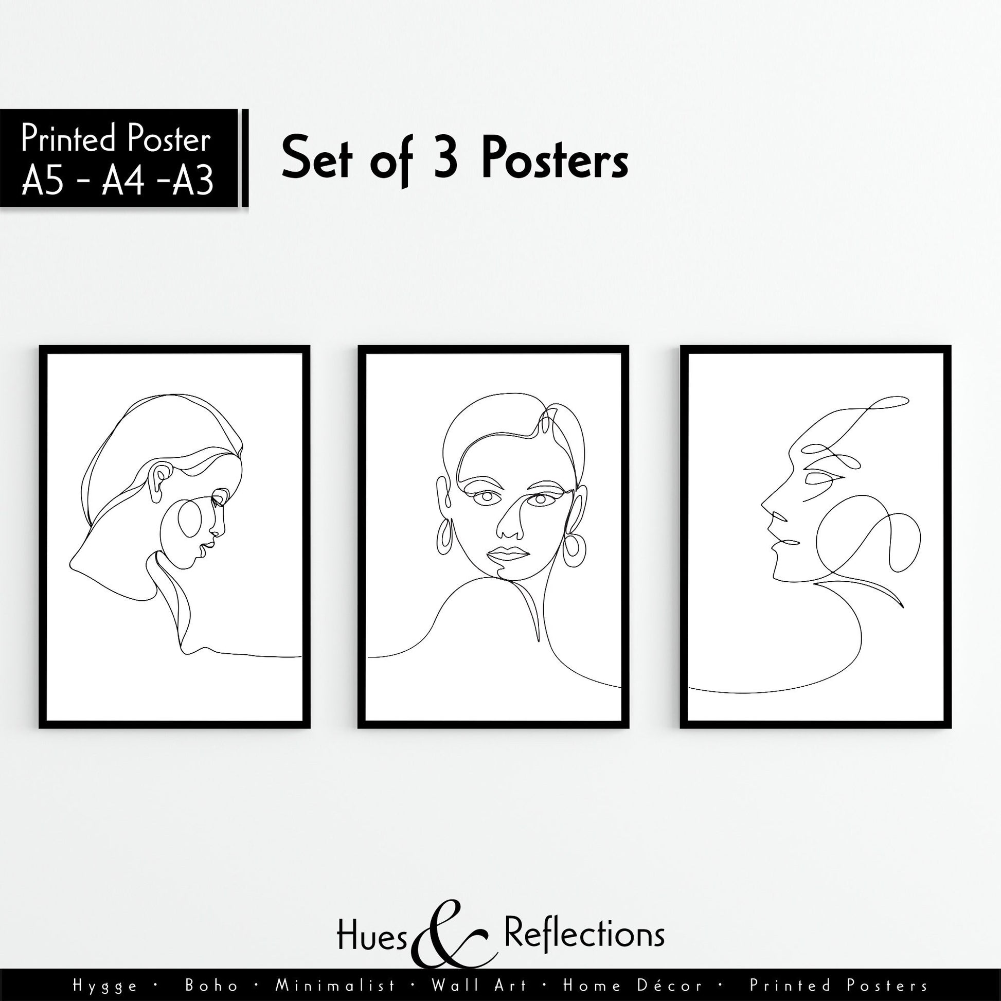 Line Drawn Faces: Set of 3 Line Drawn - Woman Print Home Gift Abstract Print - A3, A4 & A5 Sizes Available