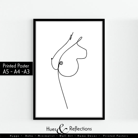 Woman Chest Line Art Print | Female line drawing for an empowering, elegant abstract artwall decor