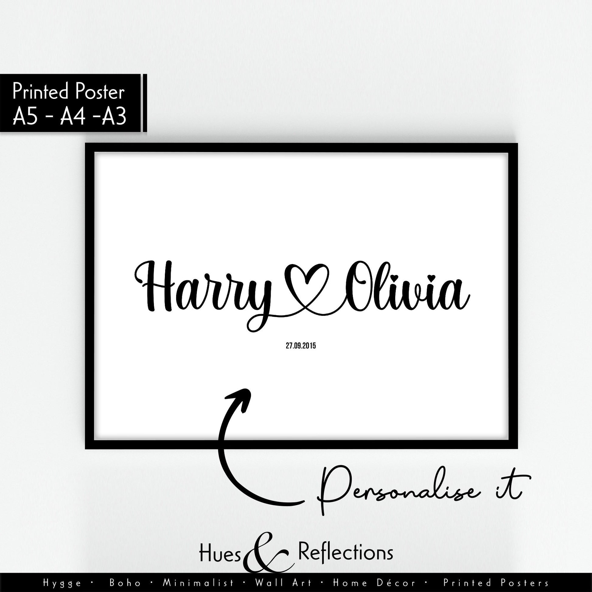 Personalised Couples Name Print - Love heart Name print for Valentines, Wedding or Anniversary Gifts ideal Gift for wife, Fiancée
