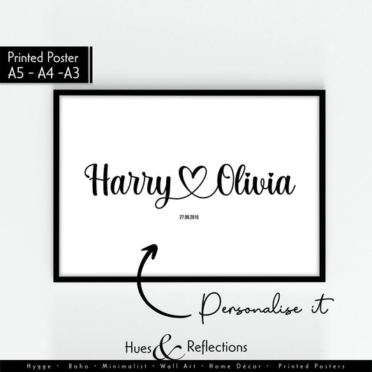 Personalised Couples Name Print - Love heart Name print for Valentines, Wedding or Anniversary Gifts ideal Gift for wife, Fiancée