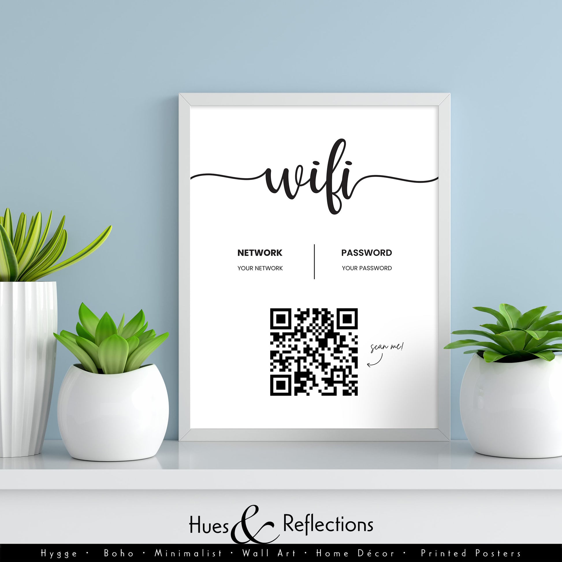 Personalised WiFi print with scan QR code to connect, internet sharing, WiFi password, QR code scanner ideal for AirBnB, Hotel, home, wifi print, wifi qr code, wifi qr scanner, wifi password, business print, nail salon, hair salon, restaurant, bar