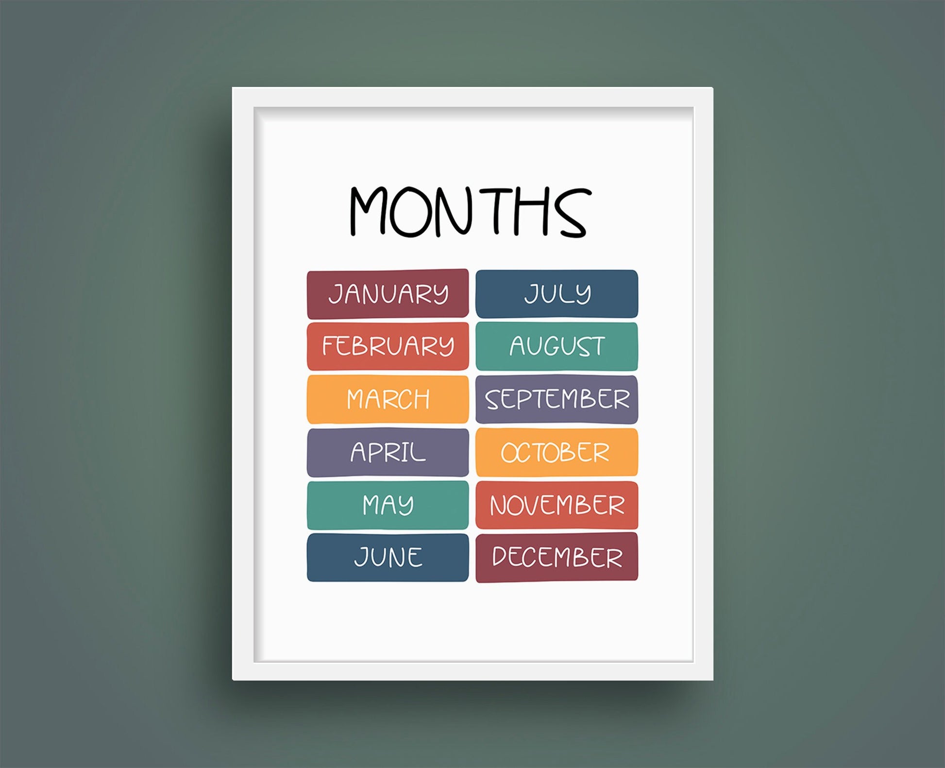 Months of the Year Print, Montessori Education Poster, Nursery Wall Art, Kids learning, Homeschool Resource, Learning, Children's Print