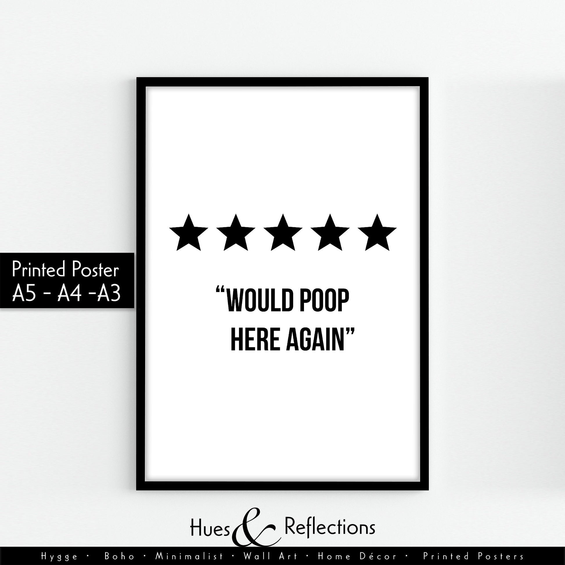 Would Poop Here Again - Toilet Review Wall Decor, Bathroom Prints, Funny Home Decor