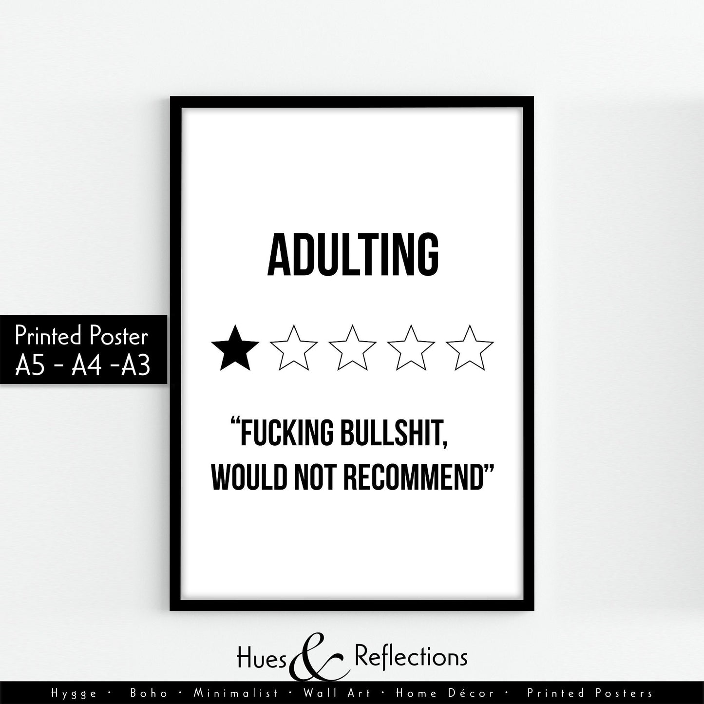 Adulting: Fucking Bullshit, Would not Recommend - Crude obscene but funny wall art print for minimalist home available, Funny Adulting Sign Preppy Quote Print Retro Typography Wall Art Crude Humor Statement Decor Trendy Dorm Framed Posters