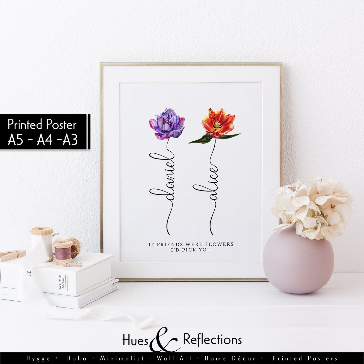 Personalised best friend gift print, Gift for daughter, Gift for friend, Gift for her, Birthday gift for mummy, Flower print for mothers day, Gift for mum, mums thoughtful print, flower print for nana, mother and daughter, mum and daughter, nanny