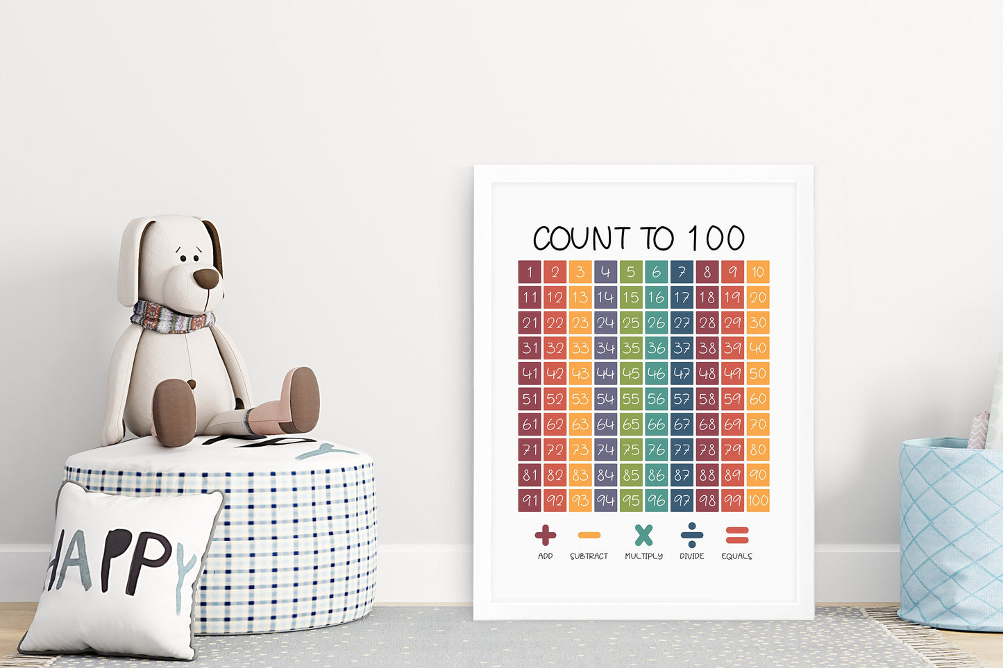 Count to 100 Poster - Playroom Decor Count to 100, Number Chart Print, Educational Print, Maths Poster, Homeschool Print, Preschool Poster