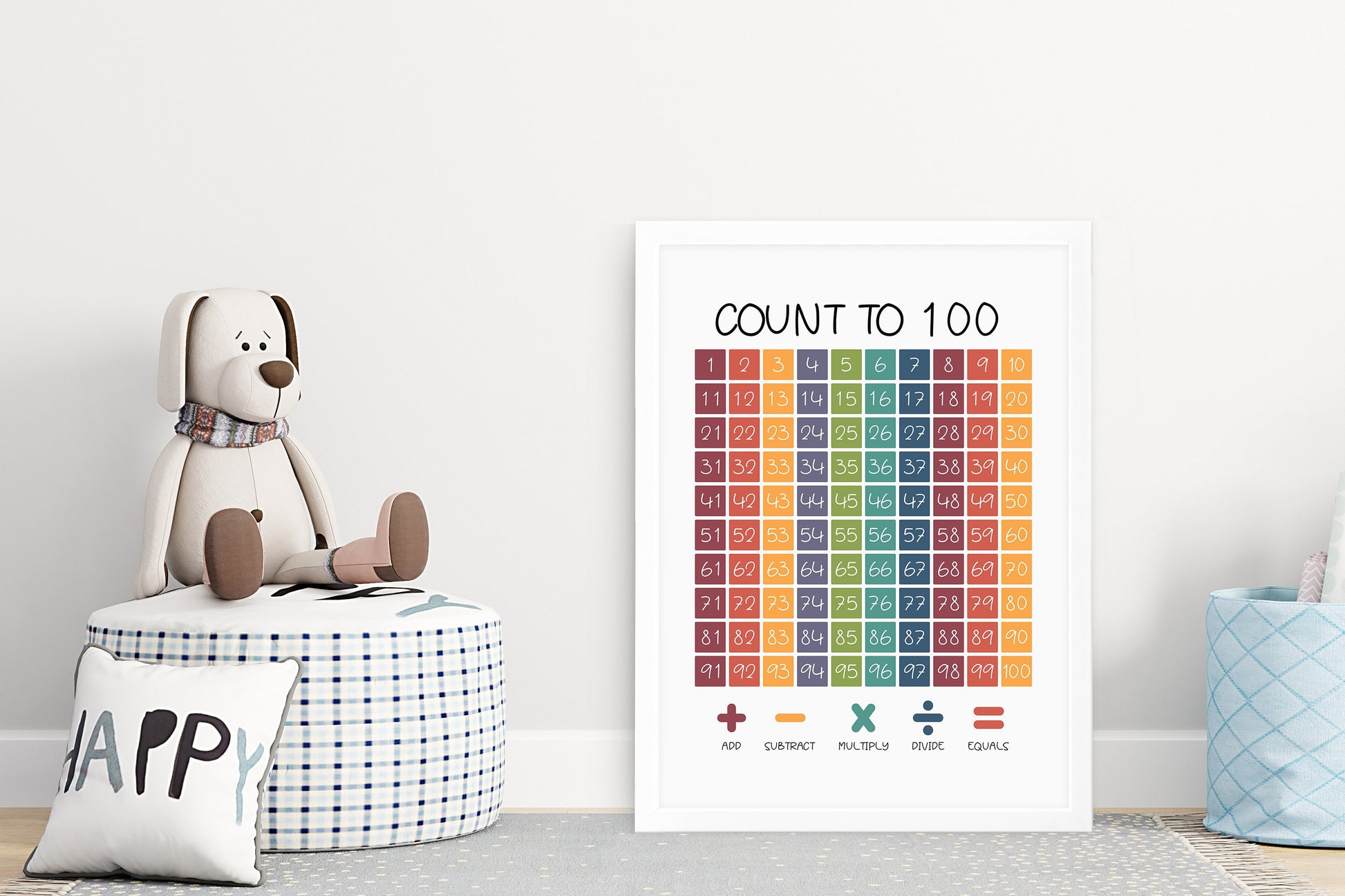 Count to 100 Poster - Playroom Decor Count to 100, Number Chart Print, Educational Print, Maths Poster, Homeschool Print, Preschool Poster