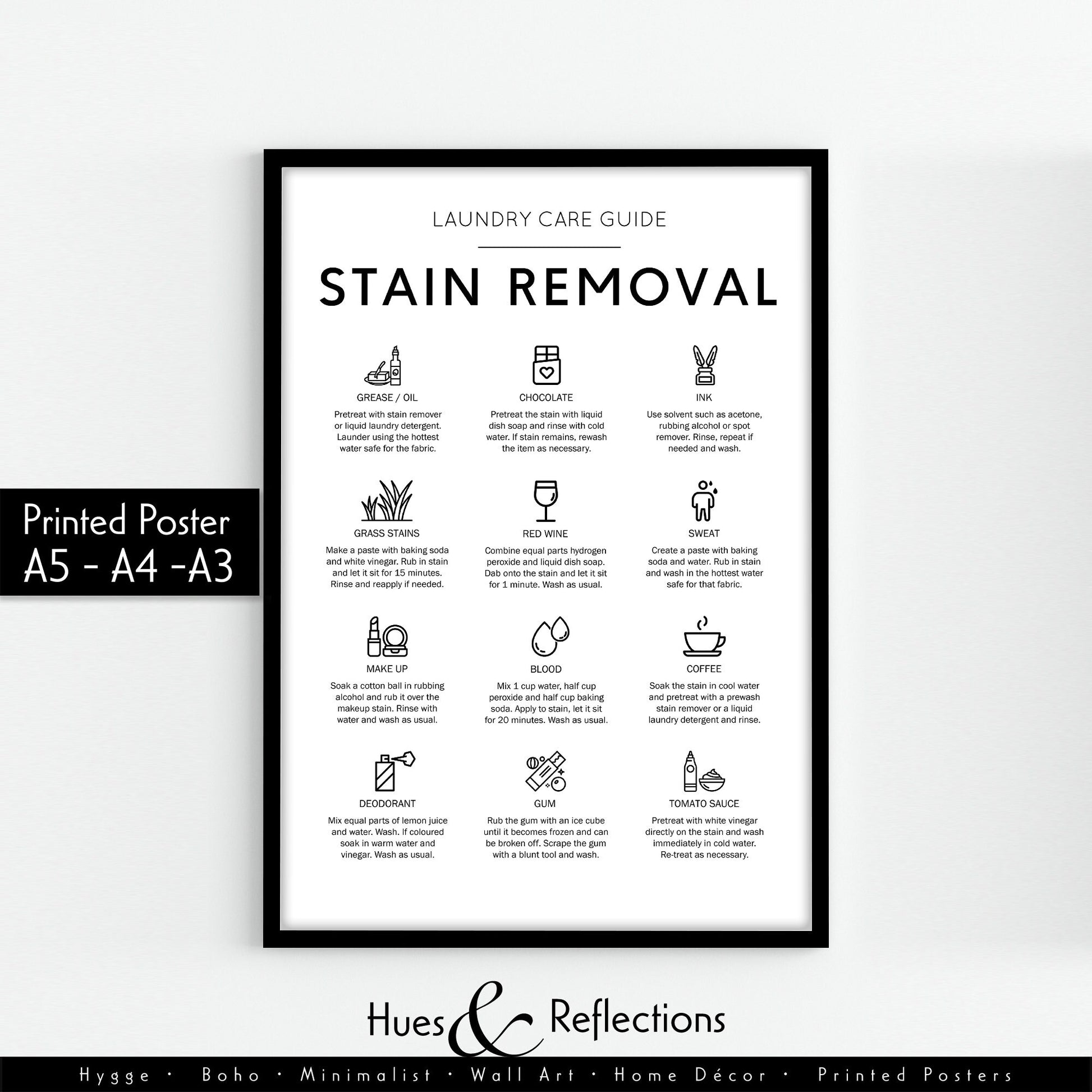 Laundry Room Prints, Various Designs and Sizes - Symbols Guide, Stain Removal, Wash Dry Fold Repeat, Utility Room Wall Decor, Minimalist Art - Cheat Sheet Instructions for Laundry Care Symbol Guide Print - Laundry Room Decor