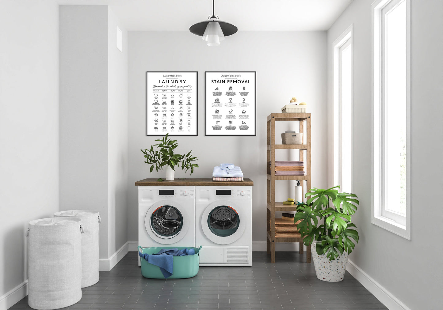 Laundry Room Prints, Various Designs and Sizes - Symbols Guide, Stain Removal, Wash Dry Fold Repeat, Utility Room Wall Decor, Minimalist Art - Cheat Sheet Instructions for Laundry Care Symbol Guide Print - Laundry Room Decor