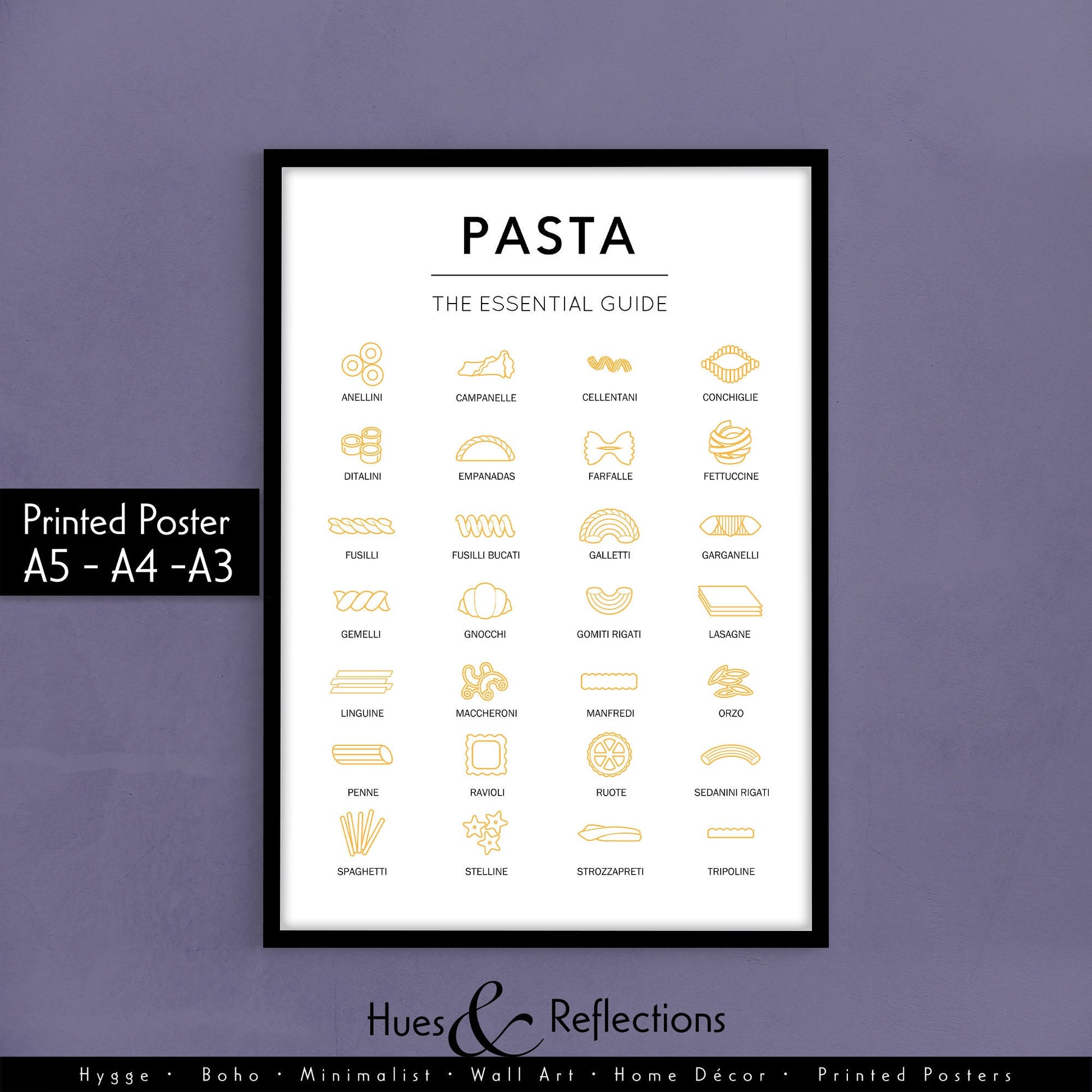 The essential Guide to Pasta, Kitchen Print, Chef&#39;s Gift, Kitchen Guide, Italian Food, Past lovers, Monochrome Picture, Pasta Types, Cooking, Spaghetti Guide, Maccheroni and cheese, Penne, Ravioli, Lasagne, Fusilli, Fettuccine, Empanadas, Gnochi