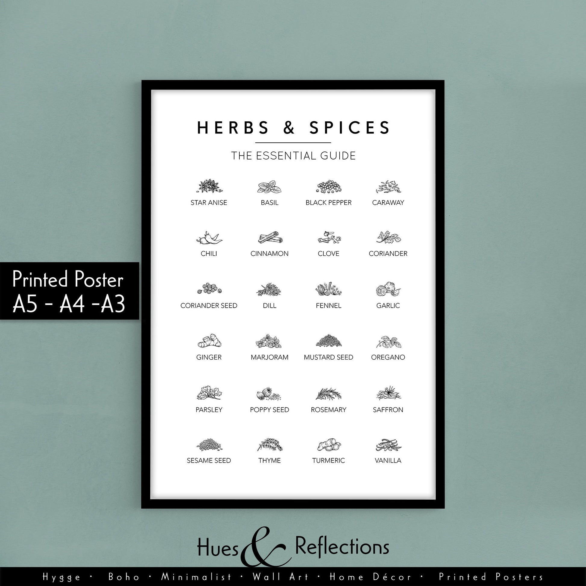 Herbs and Spices, Herb Illustration, Cooking Gift, Kitchen Poster, Food Wall Art, Recipes, Cooking Decor, Dining Room, Home Print, Herbs and Spices Guide Poster, Kitchen Herb Print, Herbs and Spices, Kitchen Poster, Kitchen Wall Art, Food Lover Gift