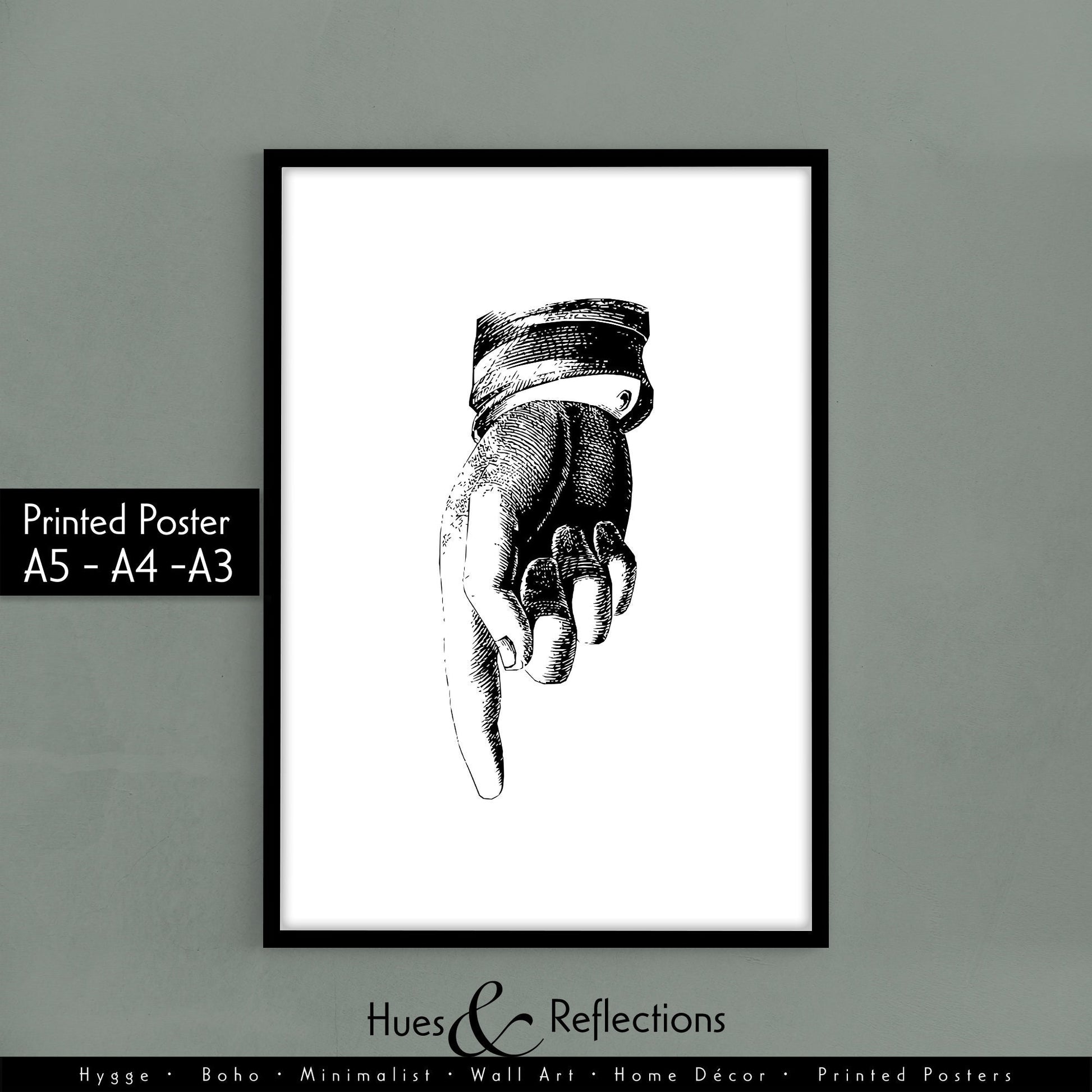 Victorian style retro hand drawing with pointed finger, finger pointing poster, directional poster,  left, right, up or down, gestures sings, hand, finger, black and white graphic, body part, directional poster, washroom direction, toilet direction