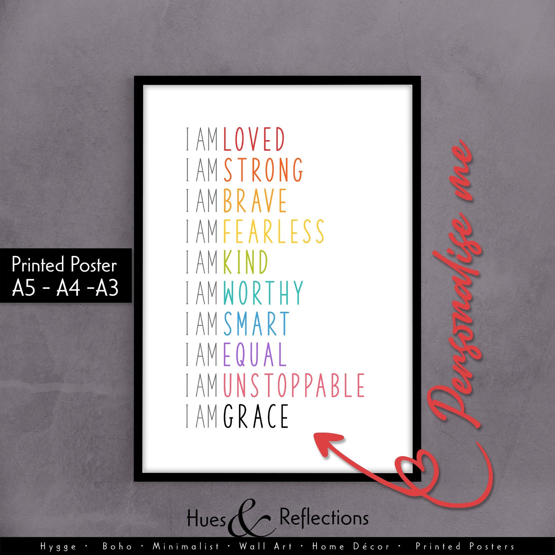 Kids Affirmation Printable Art, Kids Wall Art, Affirmations, Personalised Kids Print, Gifts For Kids, Children&#39;s Wall Art, Playroom Decor, Daily Affirmations personalised print kid gift ideas Motivational Print Mental Health Gift Empowerment