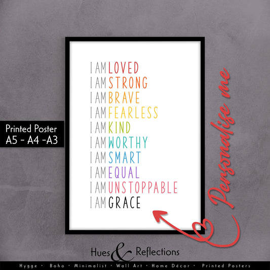 Kids Affirmation Printable Art, Kids Wall Art, Affirmations, Personalised Kids Print, Gifts For Kids, Children&#39;s Wall Art, Playroom Decor, Daily Affirmations personalised print kid gift ideas Motivational Print Mental Health Gift Empowerment