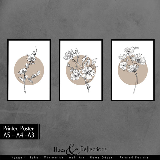 Boho Abstract Wall Art - Neutral Living Room Line Art Floral Print, Feature Wall, Beige Posters, Living Room Decor, Minimalistic Prints, Neutral Living Room Trio, Set Of 3 Prints, Line Art, Beige Posters, Living Room Decor, Prints, Feature Wall